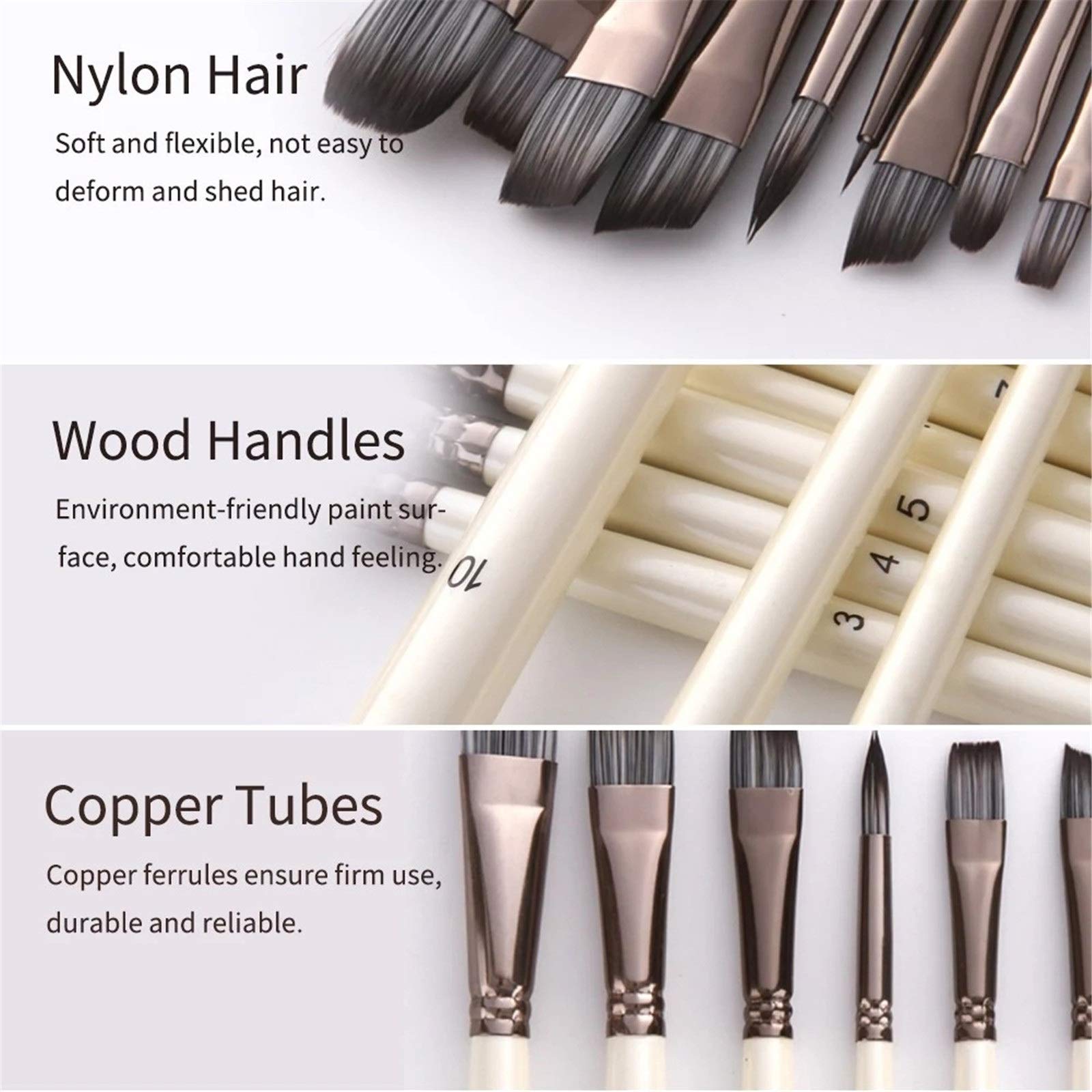 Ensembles de Pinceaux 10pcs / Set Artiste Polyvalent Brosses PinceauBrush Cheveux Nylon Perlescent pour Débutants et Professionnels