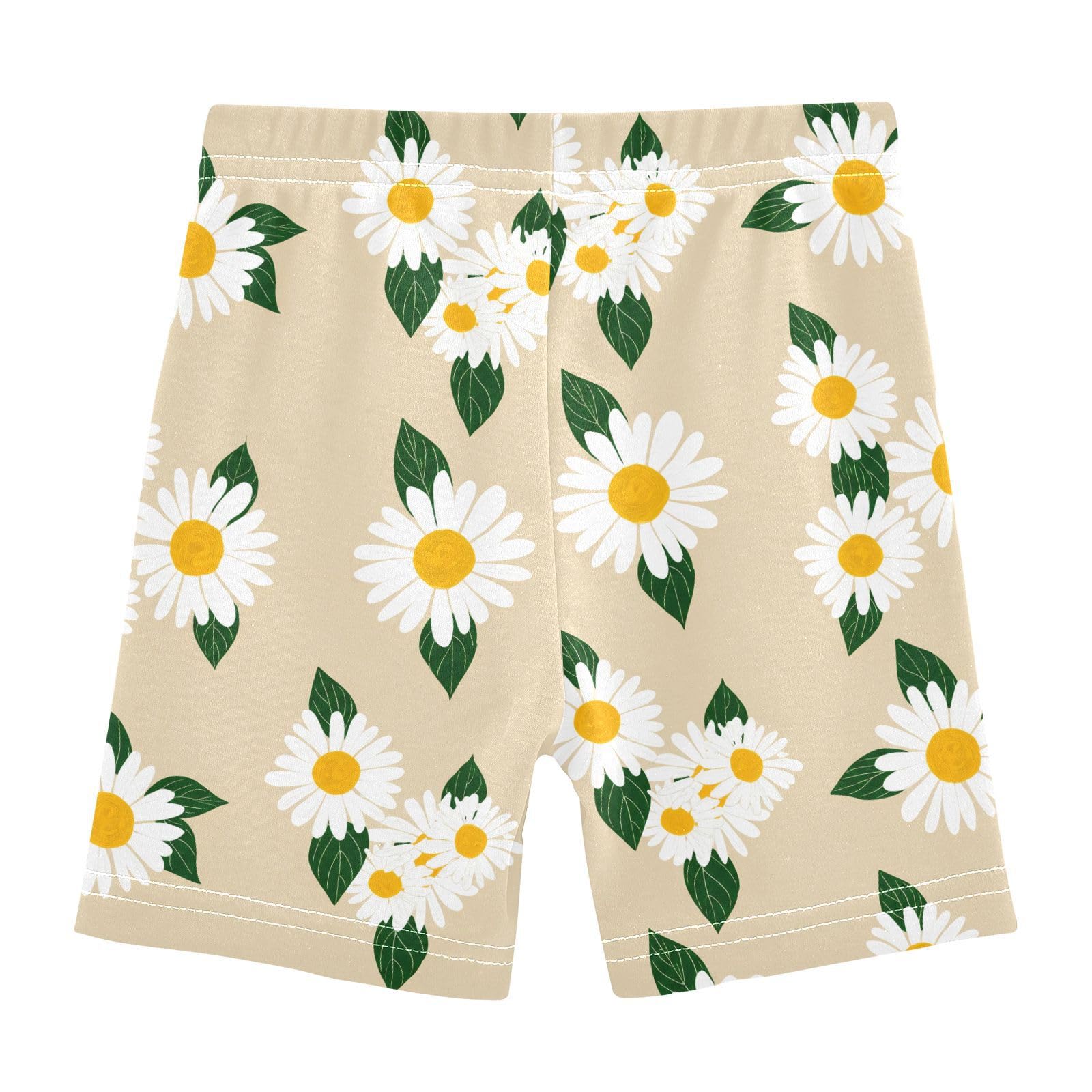 Leaves Floral Beige Girls Bike Shorts Toddler Soft Cotton Cartwheel Under Dress Dance Shorts