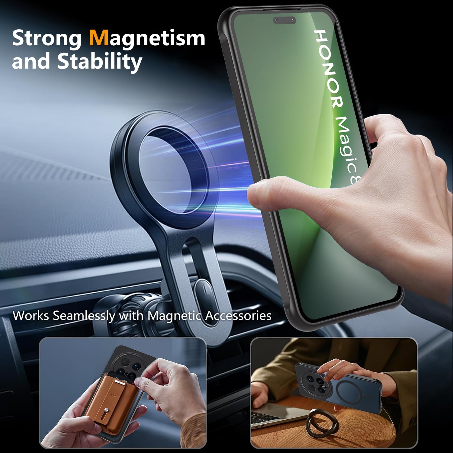 Tawarror Etui magnetyczne do Honor Magic 8 Pro 5G, kompatybilne z MagSafe, przezroczysty matowy efekt, odporny na zarysowania PC TPU Odporny na wstrząsy, czarny