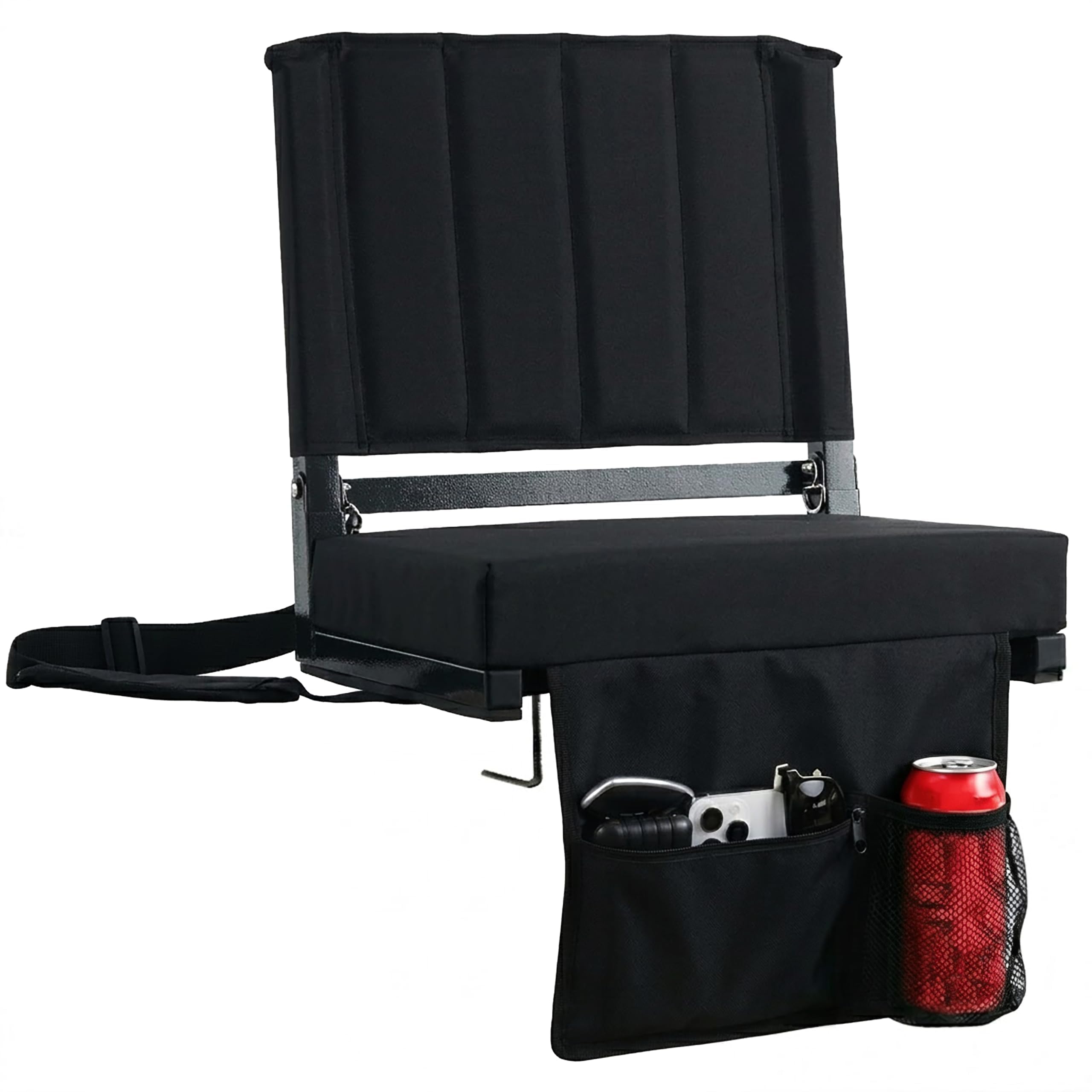 Stadium Seats with Back Support for Bleachers Game Day, Sports & Camping | 2.8" Thick Padded Bleacher Chairs with Anti-Tip Hooks & Rubber Strips, Folding Stadium Chair, Shoulder Strap & Cup Holder