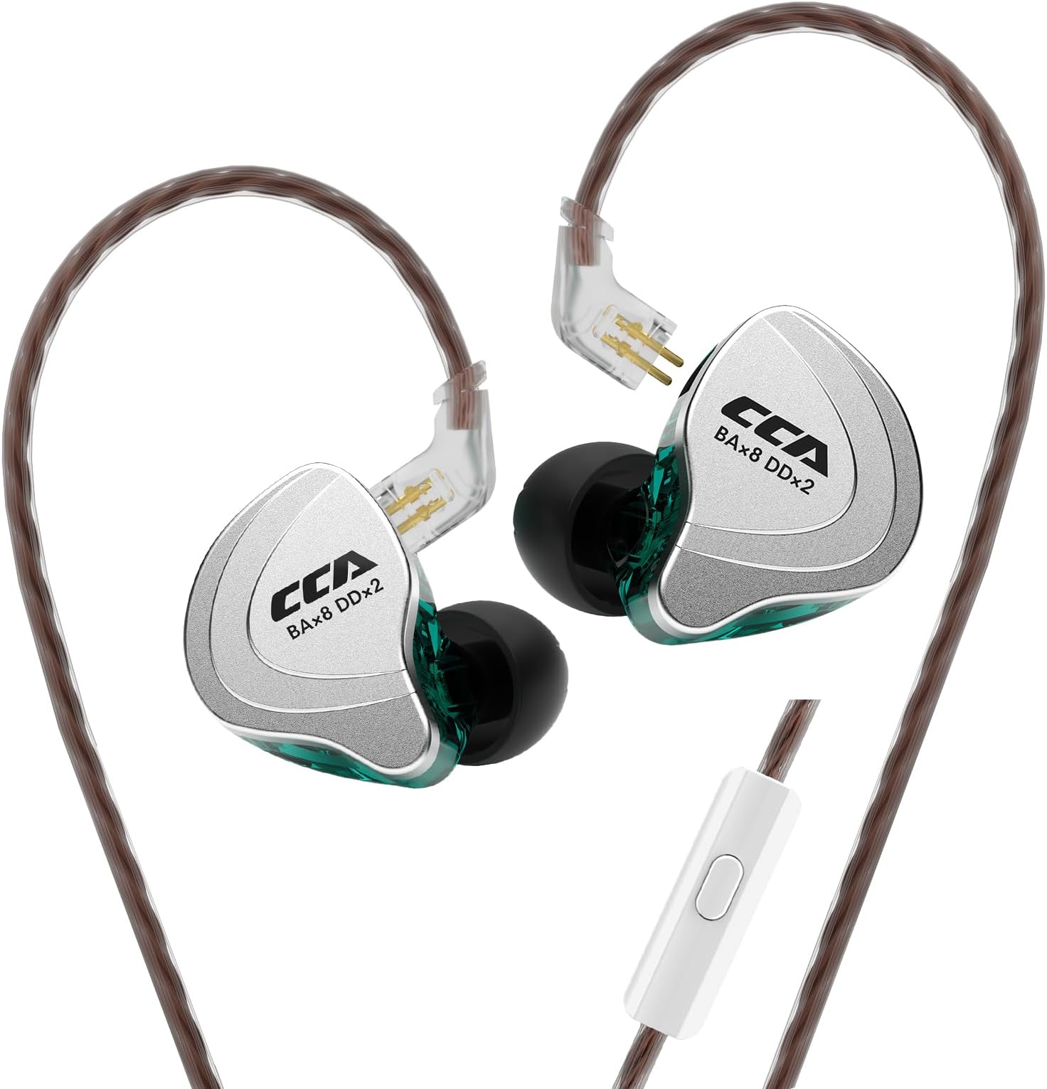 CCA C10 in Ear Monitor Headphones, 4BA+1DD Hybrid HiFi IEM Earphones, Wired Gaming Earbuds with Microphone, CCA in Ear Monitors for Musicians Singers Stage, 2Pin IEM Detachable Cable (Cyan, with Mic)