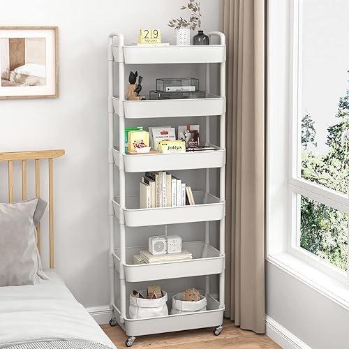 Miniatura 5 de Sywhitta Carrito utilitario de plástico de 3 niveles con asa, carrito de almacenamiento multifuncional para oficina, sala de estar, cocina,