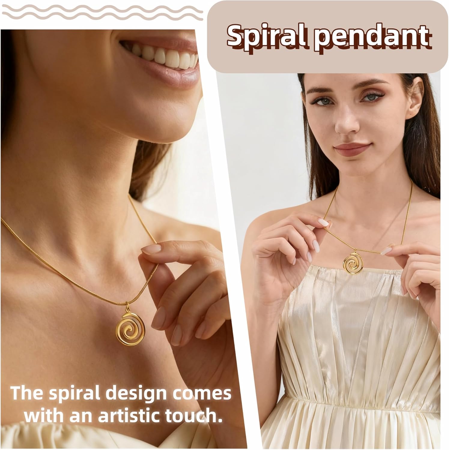 Gold Spiral Pendant Necklace for Women – Elegant Swirl Statement Necklace, Chunky Gold Chain Jewelry Gift - Image 6