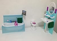 Vista 2 de My Fancy Life - Dollhouse Bathroom Furniture Set, Turquoise and White, with Bathtub, Sink, Toilet and Accessories, Modern