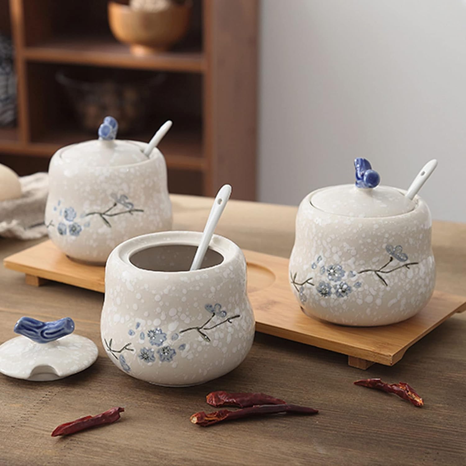 cukiernica, cukiernica Plum Bossom z pokrywką, cukiernica chińska, pojemnik na cukier słoiczek na przyprawy, słoik na przyprawy-płatek śniegu 1-400ml (Color : Snowflake 3)