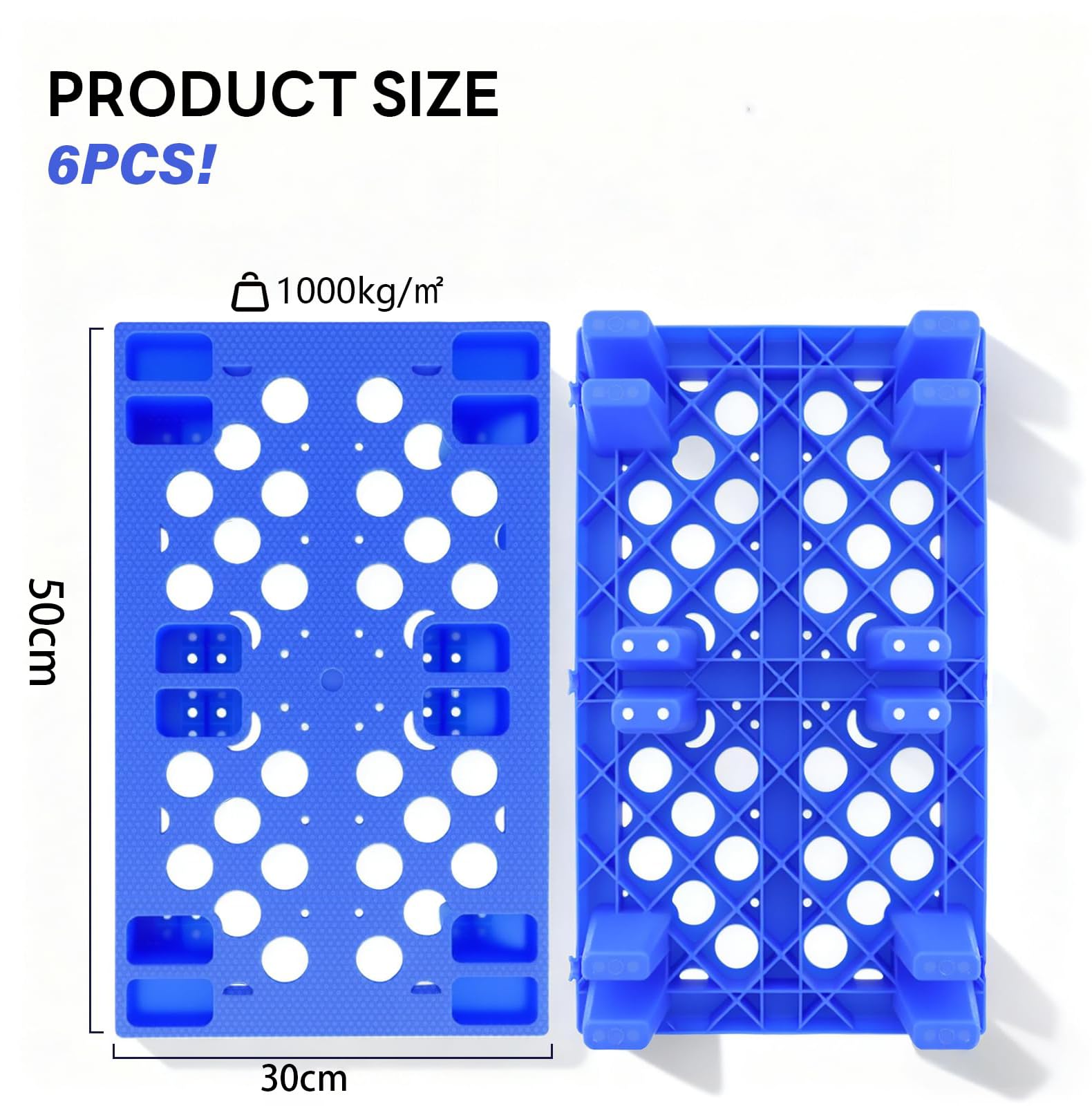 6pcs-Palés Plástico Ligeros, palé ligero con rejilla transpirable para supermercados, restaurantes, tiendas, almacenes, sótanos, 50 x 30 x 10 cm