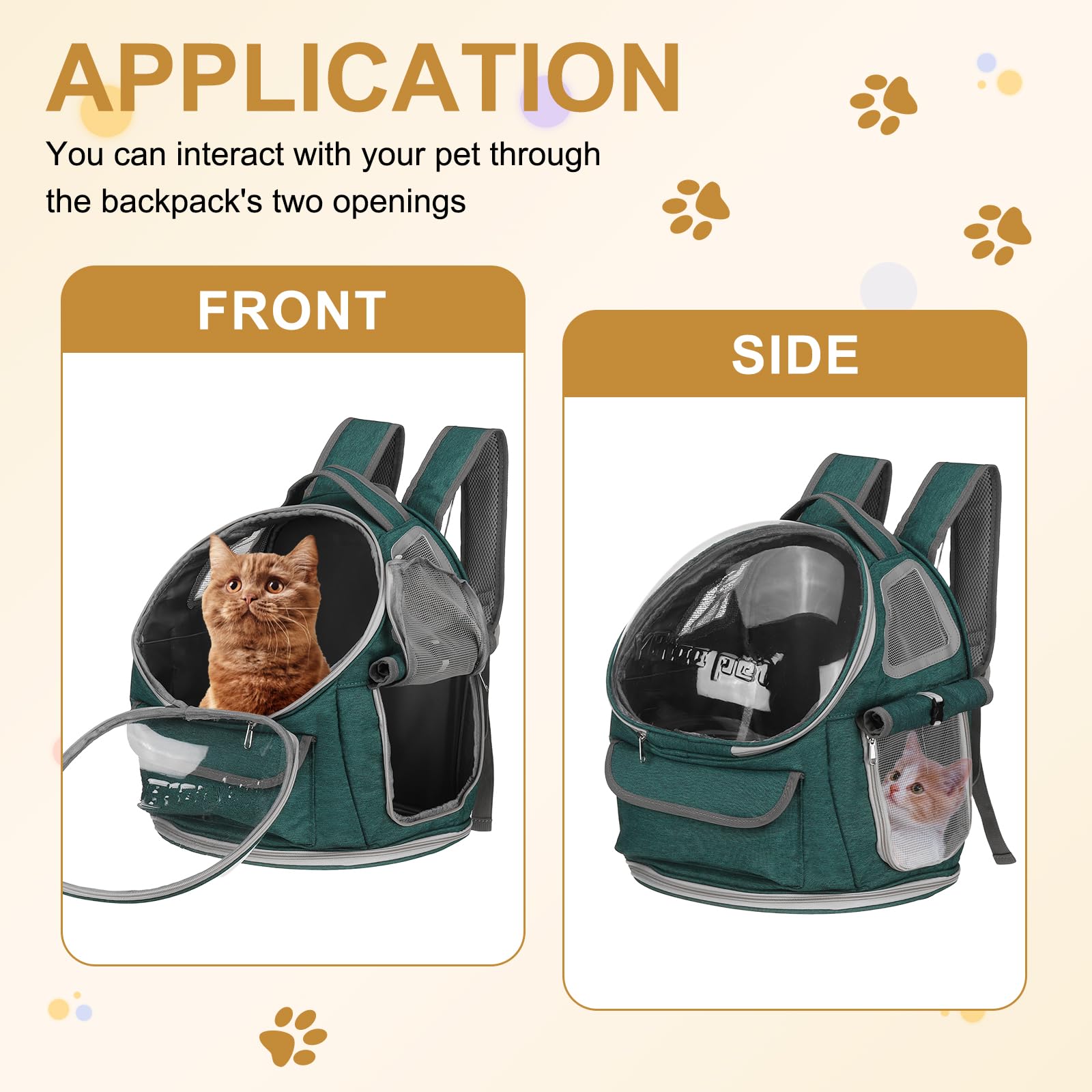 QUARKZMAN Mochila Transportadora para Mascotas, Portátil Y Ventilada, Tela Oxford, Bolsa De Viaje para Perros Y Gatos con Cubierta Transparente 13.39", (Verde, 1 Unidad)