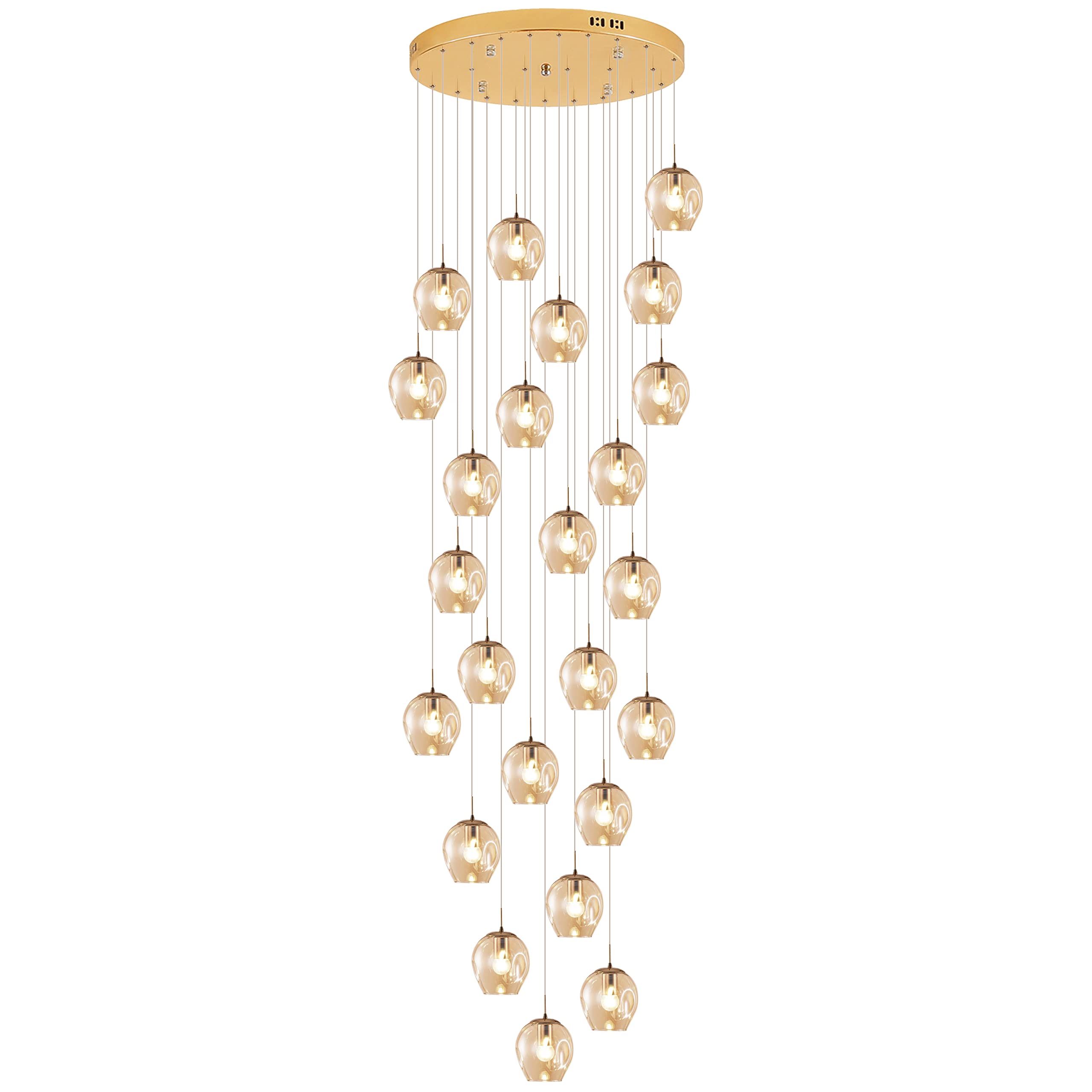 KXEcoLife 13ft (4m) High 24-Light Chandeliers Ceiling Raindrop Glass Pendant Light Fixtures Gold Dome Long Chandelier for Foyer Entryway Stairwell