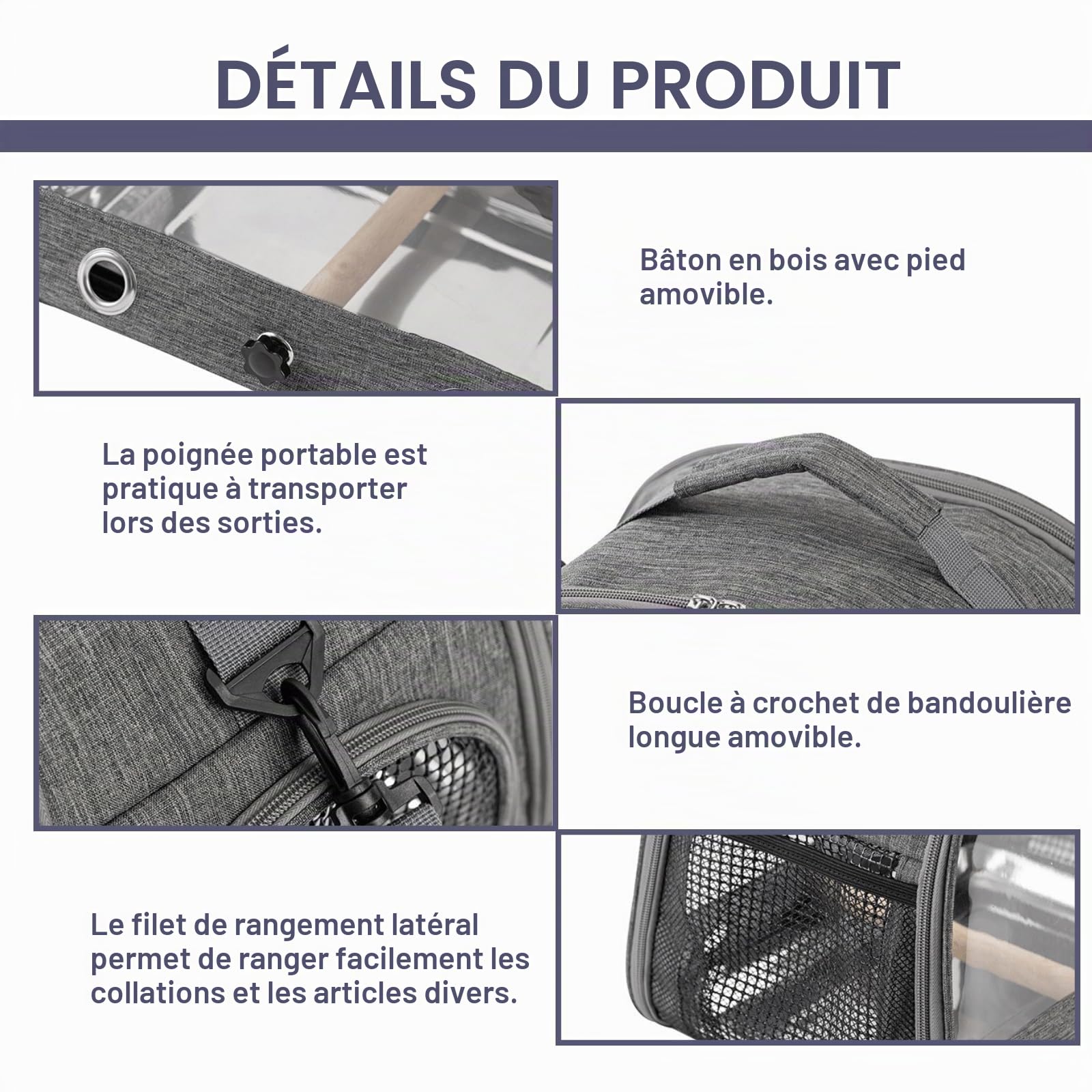 Sac de transport pour oiseaux, avec perchoir et plateau en acier inoxydable, boîte de transport pour oiseaux, perméable à l'air, pour perruches, perruches, petits animaux, boîte de transport pour