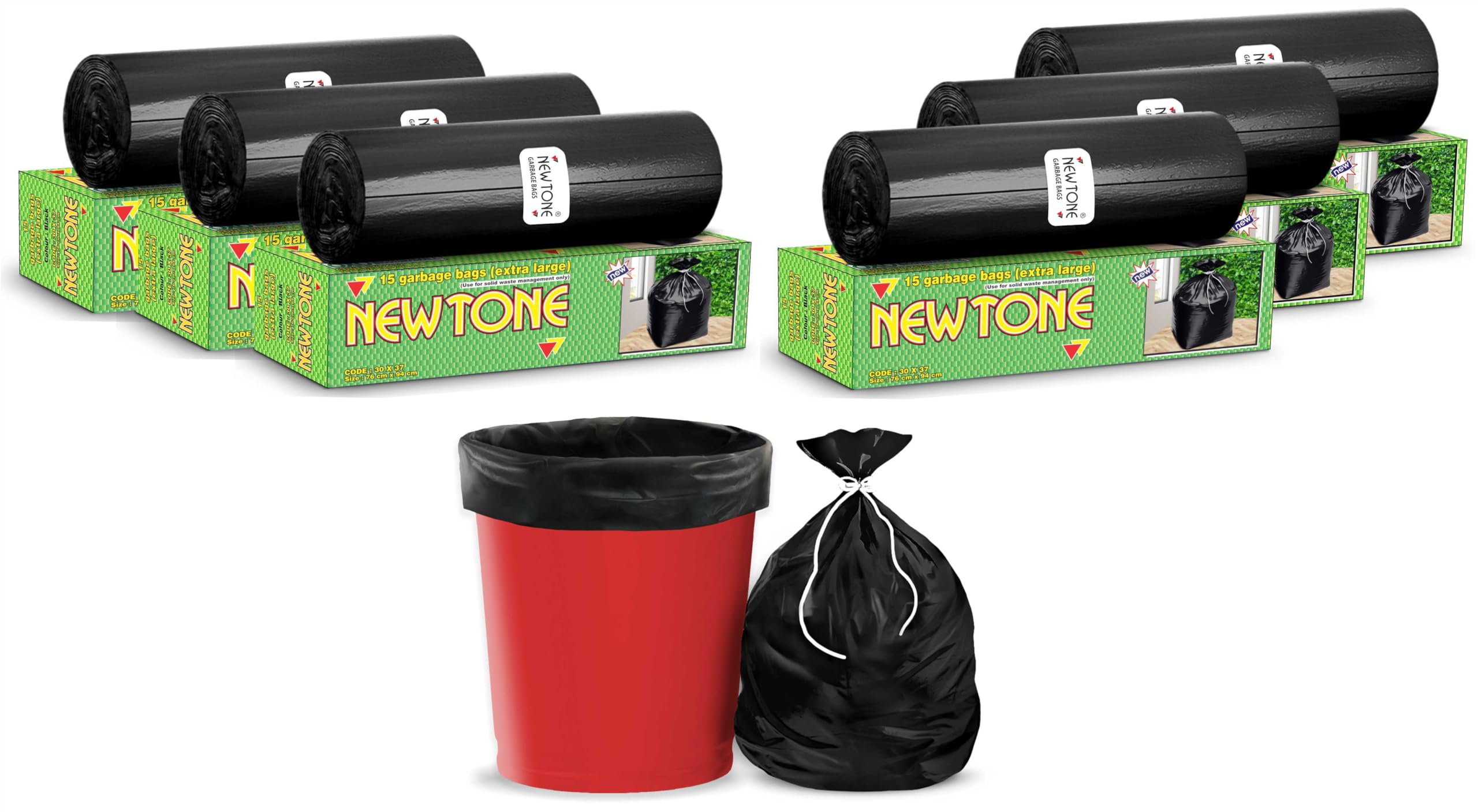 Newtone Premium Garbage Bags Size 30 X 37 Inches (Extra Large) 90 Bags (6 rolls) Dustbin Bag/Trash Bag - Black Color (B08M5T4P88) Amazon Price History, Amazon Price Tracker