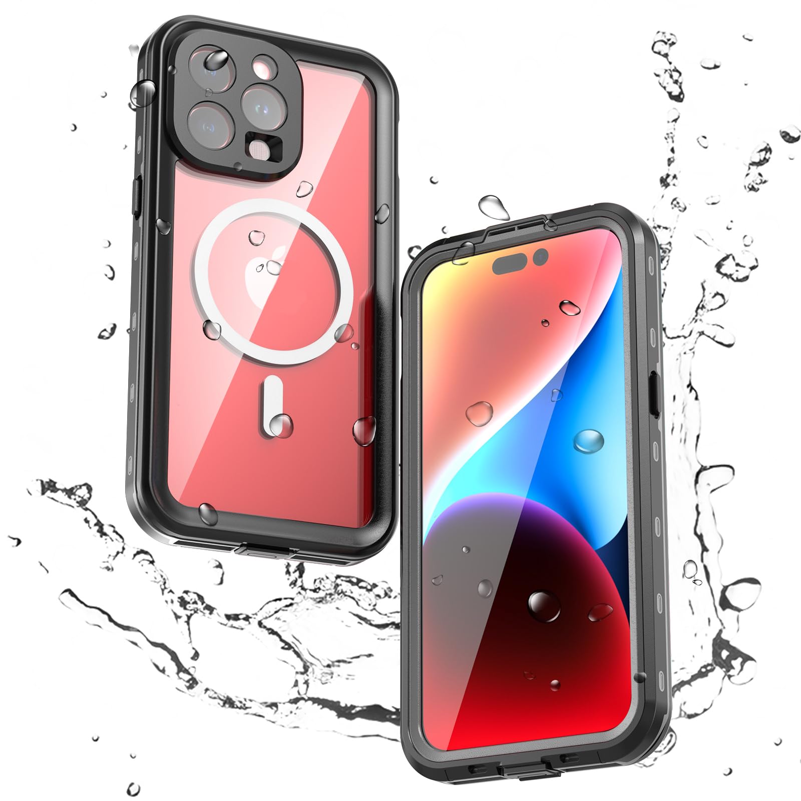 ANROD For iPhone 15 Pro Max Waterproof Case, IP68 Full Body Seal, Slim, Shockproof, Snowproof, Underwater Outer Case, Transparent Case for iPhone 15 Pro Max (Black)