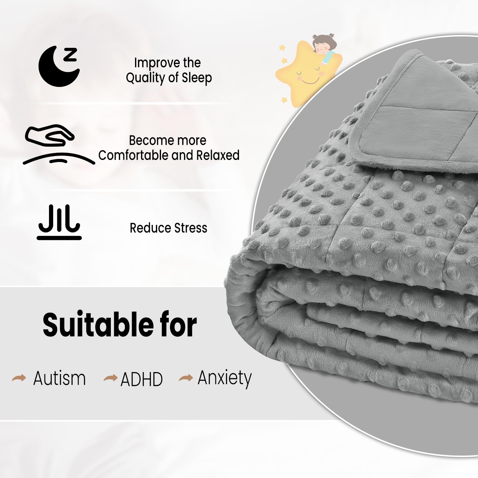 WOLTU Manta Pesada, 2,3 kg, 90x120 cm, Manta Ponderada de Algodón Suave y Puntos Minky, Gris