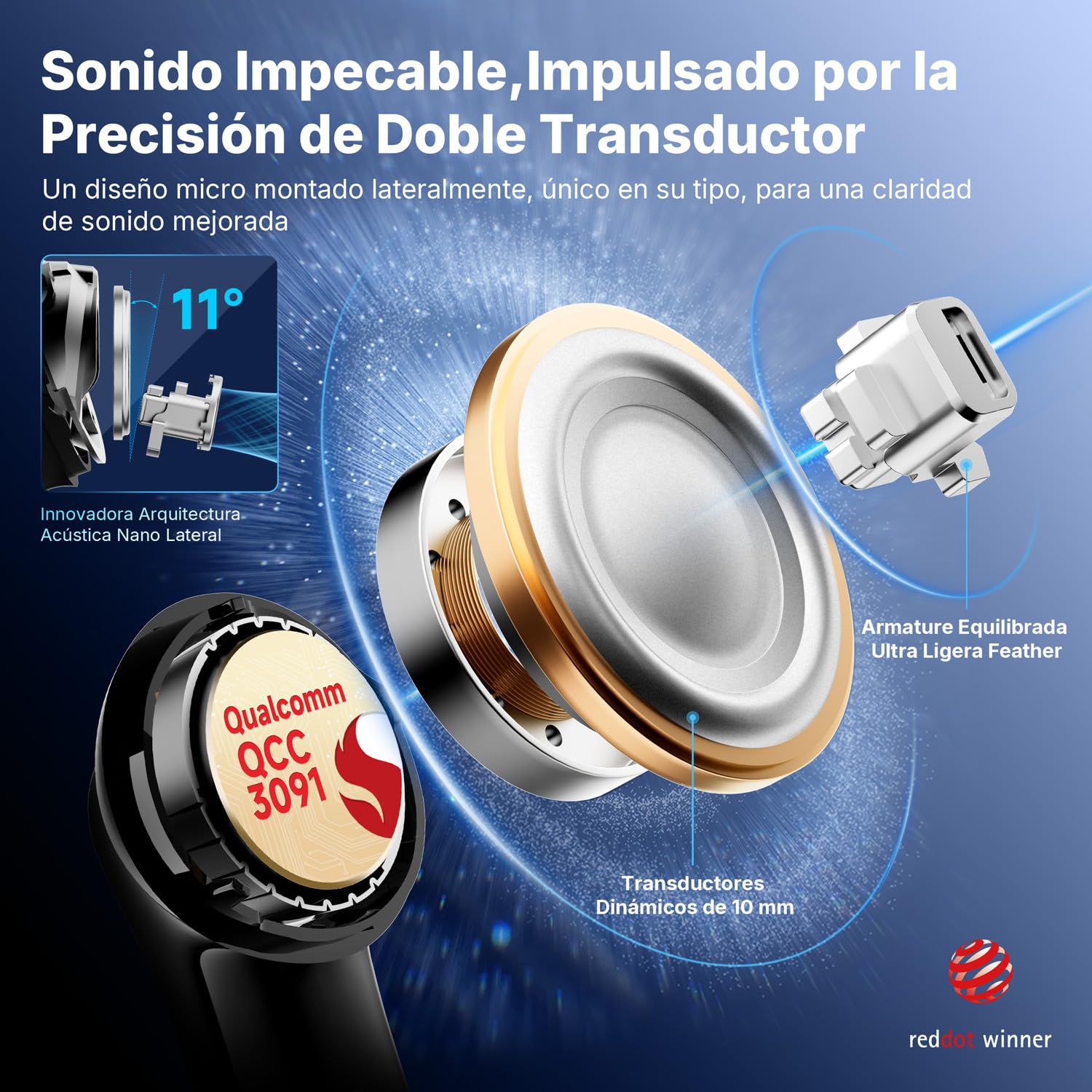 EarFun Air Pro 4+ Auriculares Inalámbricos Bluetooth, Cancelación de Ruido Adaptativa, Doble Controlador, Qualcomm aptX Lossless, 6 Micrófonos, Hi-Res Audio, LDAC, Bluetooth 6.0, 54 Horas, IP55, Negro