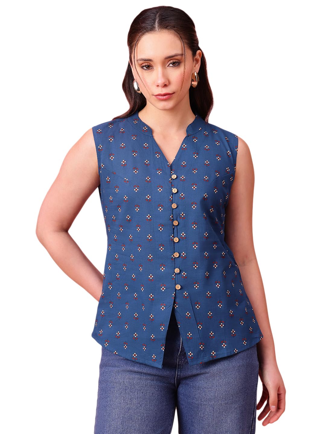 vbuyz Women's Cotton Block Print Waistcoat Regular Fit Top-picture-22
