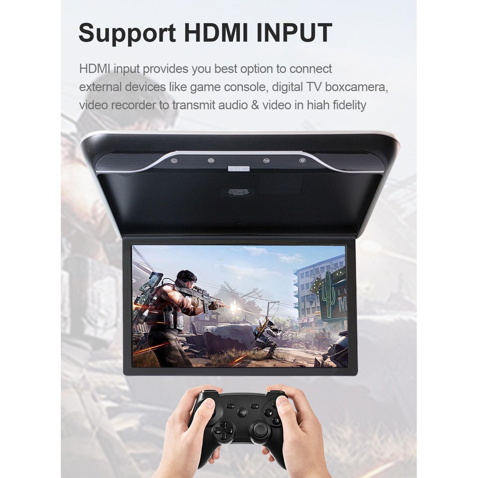 Monitor da tetto per auto da 15,6 pollici TV 1080P Video HD Schermo IPS con luce ambientale a 16 colori SD HDMI FM Android 10,Black-2+32G