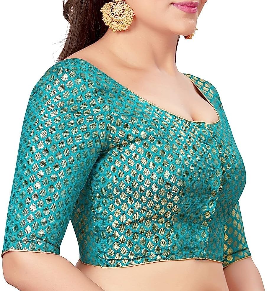 Women's Brocade Readymade Saree Blouse Traditional Bollywood Choli Wear Crop Top