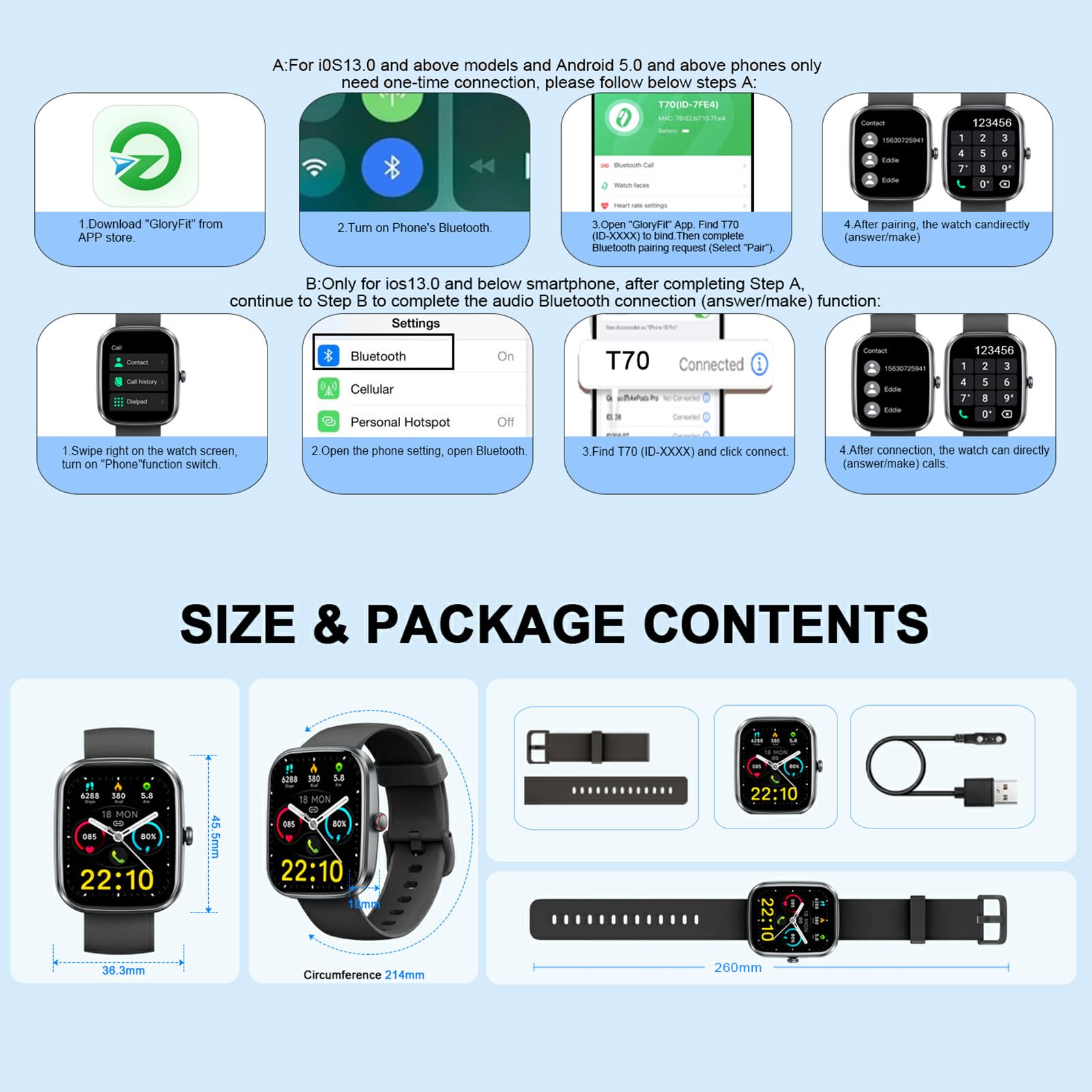 Reloj inteligente con pantalla HD, función de llamada, contador de pasos, más de 110 modos deportivos, IP68 resistente al agua para fitness y actividades al aire libre