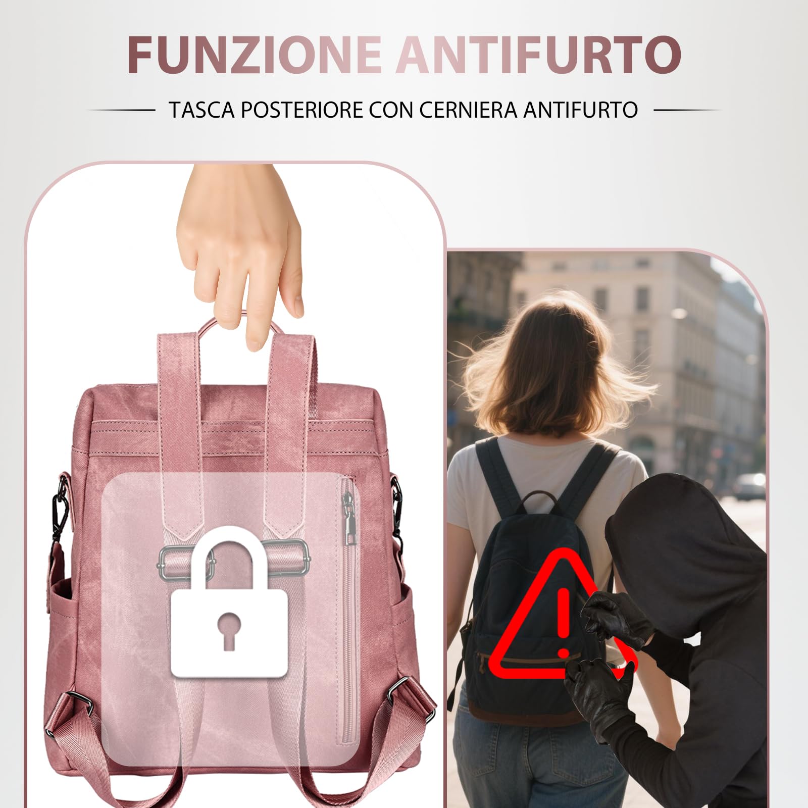 Leathario Zaino Donna in Pelle Vegana Impermeabile Antifurto,Borsa Elegante 3-in-1,Zaino da Lavoro, Viaggio e Uso Quotidiano