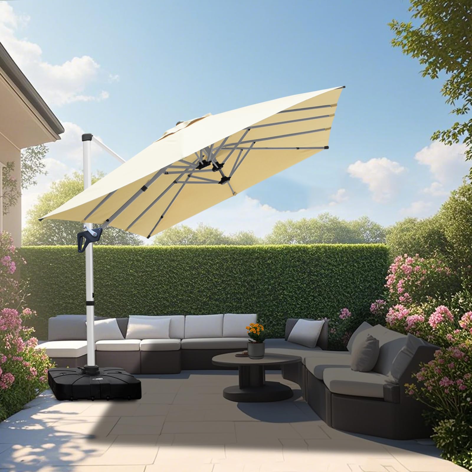 RANSENERS Ampelschirm Rechteckig 400 x 240cm, Doppelsonnenschirm, Drehbar 360°, Neigbar 0°-90°, Extra-Dicker Gewebe, UV50+, für Garten, Terasse, Cafe, im Freien