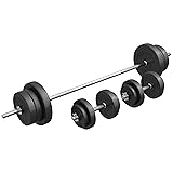 GORILLA SPORTS® Set Barre d'Haltères - 70kg, 4x1,25kg / 4x2,5kg / 4x5kg / 2x10kg Poids, Barres Longue 170cm, 2 Haltères Courts, Ø30 mm, 6 Fermetures - Kit de Poids, Musculation, Domicile, Gym, Fitness