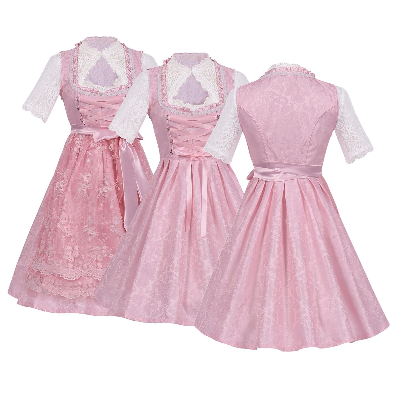 Chnnamzu Trachtenkleid Damen Dirndl Kurz Midi, Dirndl Damen Midi Set 3 Teilig, Damen Midi Dirndl Elegante Trachtenkleid für Oktoberfest inkl. Spitzen Dirndlschürze Dirndlbluse