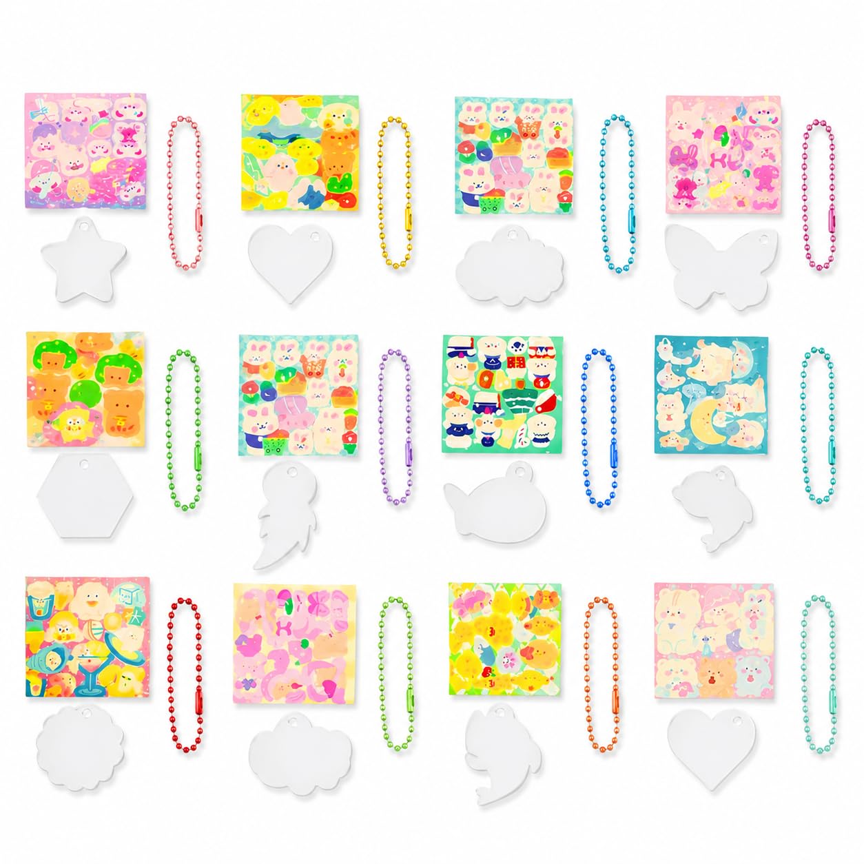 MONKEYTAIL DIY Acrylic Keychains with Cute Stickers as Birthday Return Gifts | Set of 12 | Multicolor Bead for Art & Craft Activity Kit for Kids of All Age Group-image-1