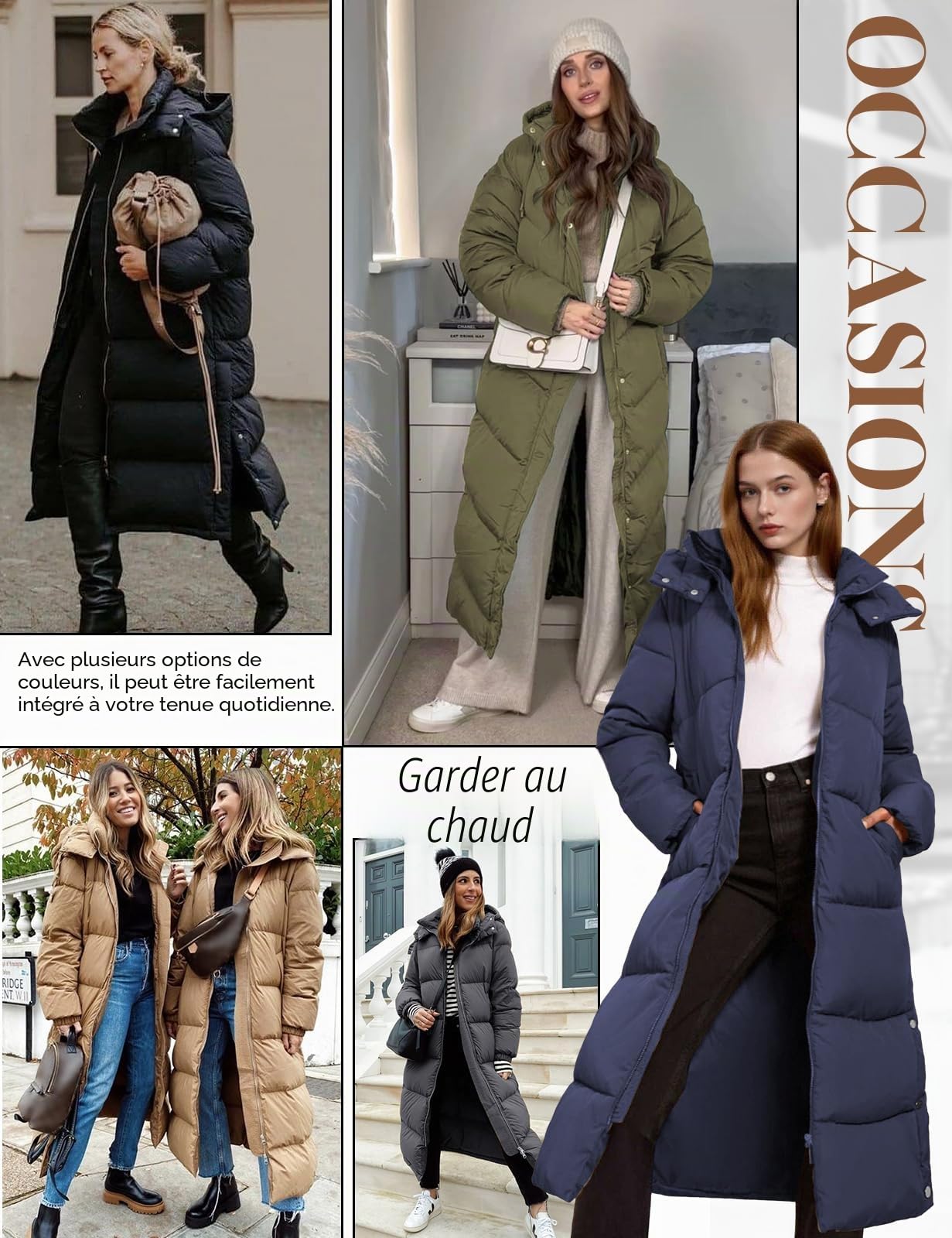 Manteau Femme Hiver Longue Doudoune Veste Matelassée Chaud Manteaux à Capuche Blouson Zippé Parka Long Jacket Casual Outercoat avec Poches