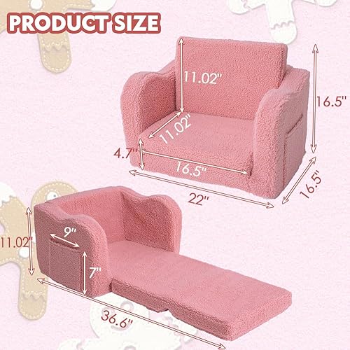Miniatura 3 de Furnishh Sofá plegable para niños, silla suave y cómoda para niños y niñas, plegable plegable 2 en 1, sofá convertible para tumbona, cama plegable
