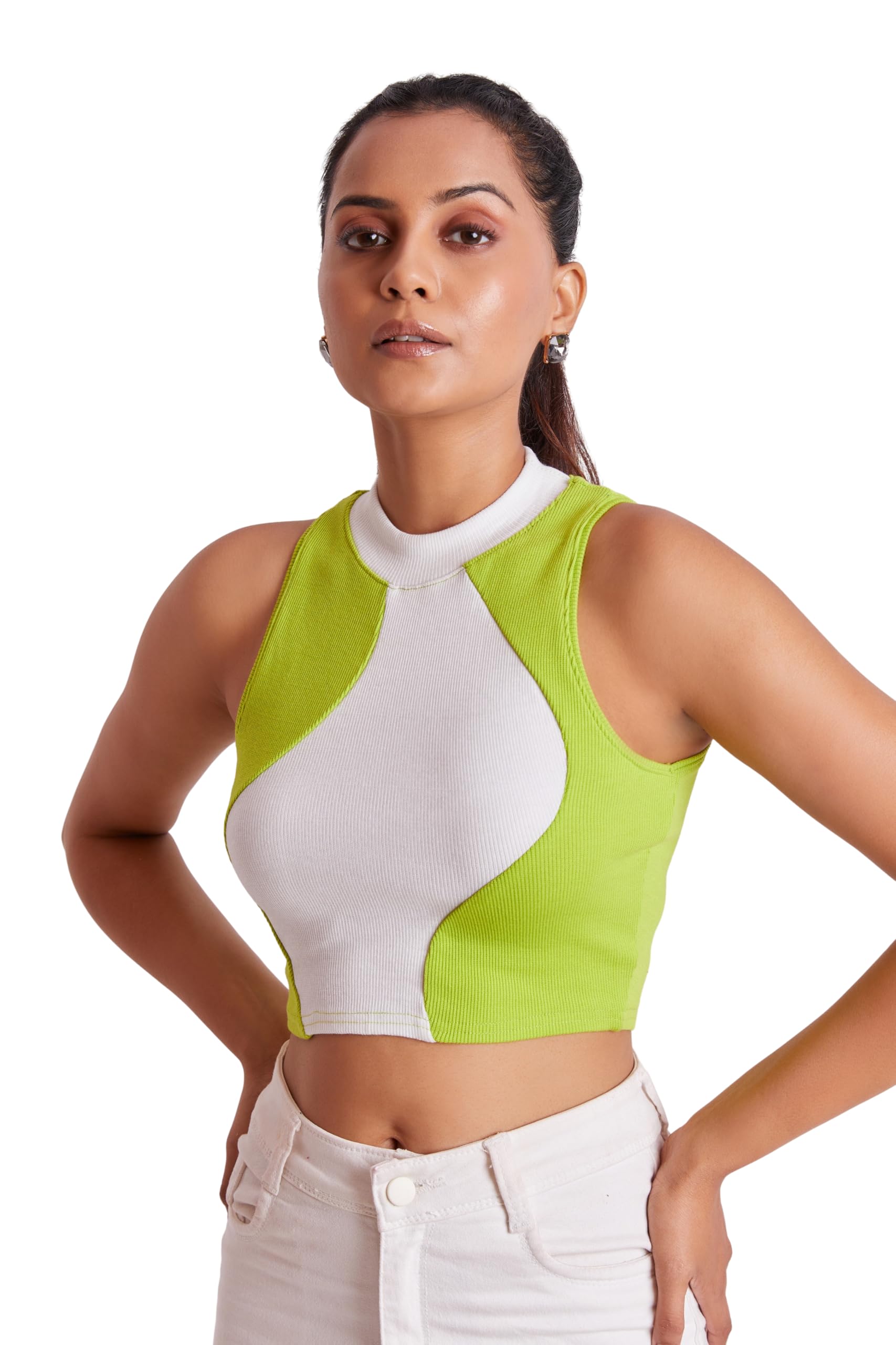 Stylish Sleeveless High Neck Ribbed Tank Tops for Women & Girls Slim Fit Collarless Beach, Gym Wear and Western Trendy Fashion-image-12