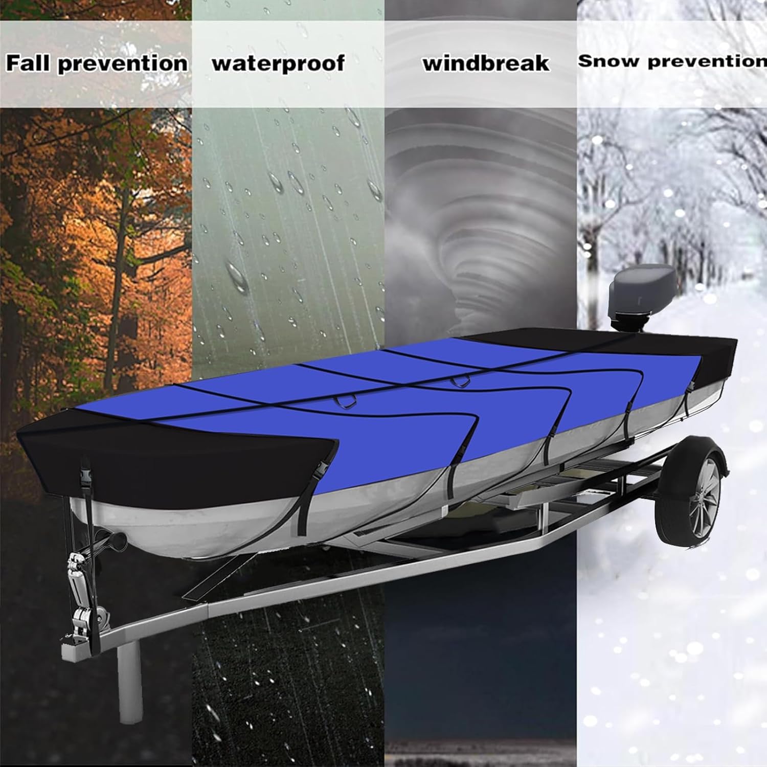 Jon Boat Covers 12ft Heavy Duty Waterproof 420D Marine Grade UV Resistant, Fits 12ft Long and Beam Width up to 56 inches, Blue (10-12FT)