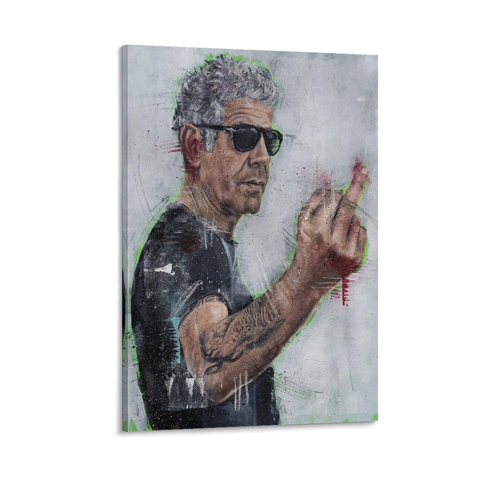 FGRID Anthony Bourdain Art Abstract Anthony Bourdain Poster Canvas Painting Posters And Prints Wall Art Pictures for Living Room Bedroom Decor 12x18inch(30x45cm) Frame-style