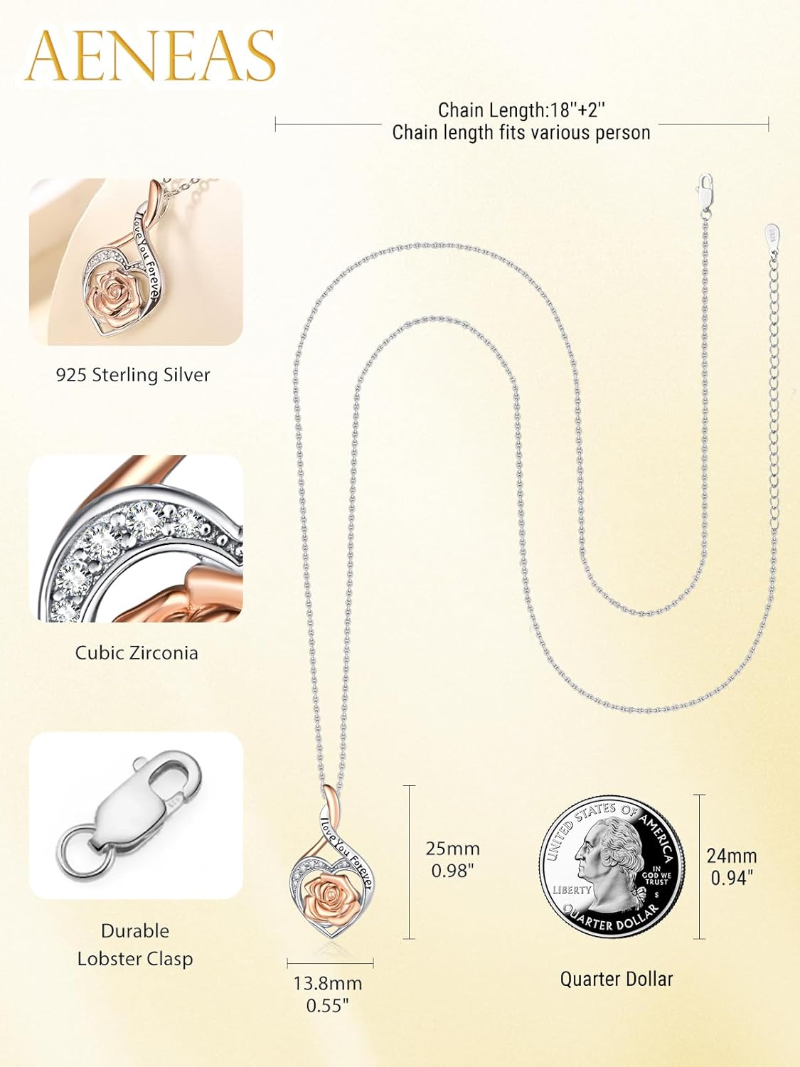 AENEAS Daisy/Sunflower/Rose Necklace for Women 925 Sterling Silver Flower Pendant Jewelry Birthday Valentine's Day Gifts for Her - Image 6