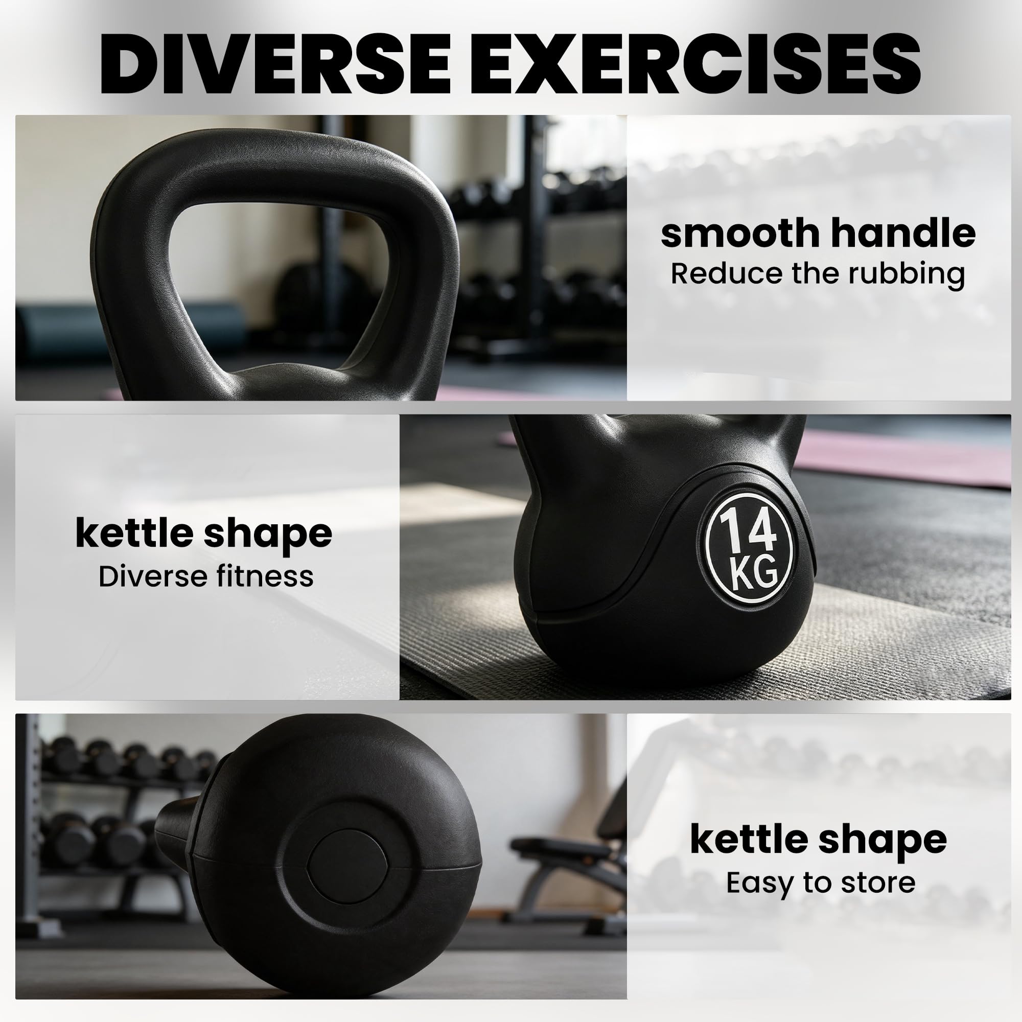 HOMCOM Kettlebell, hantle z ergonomicznym uchwytem, hantle kulkowe, trening siłowy, do fitnessu, na siłownię, czarny