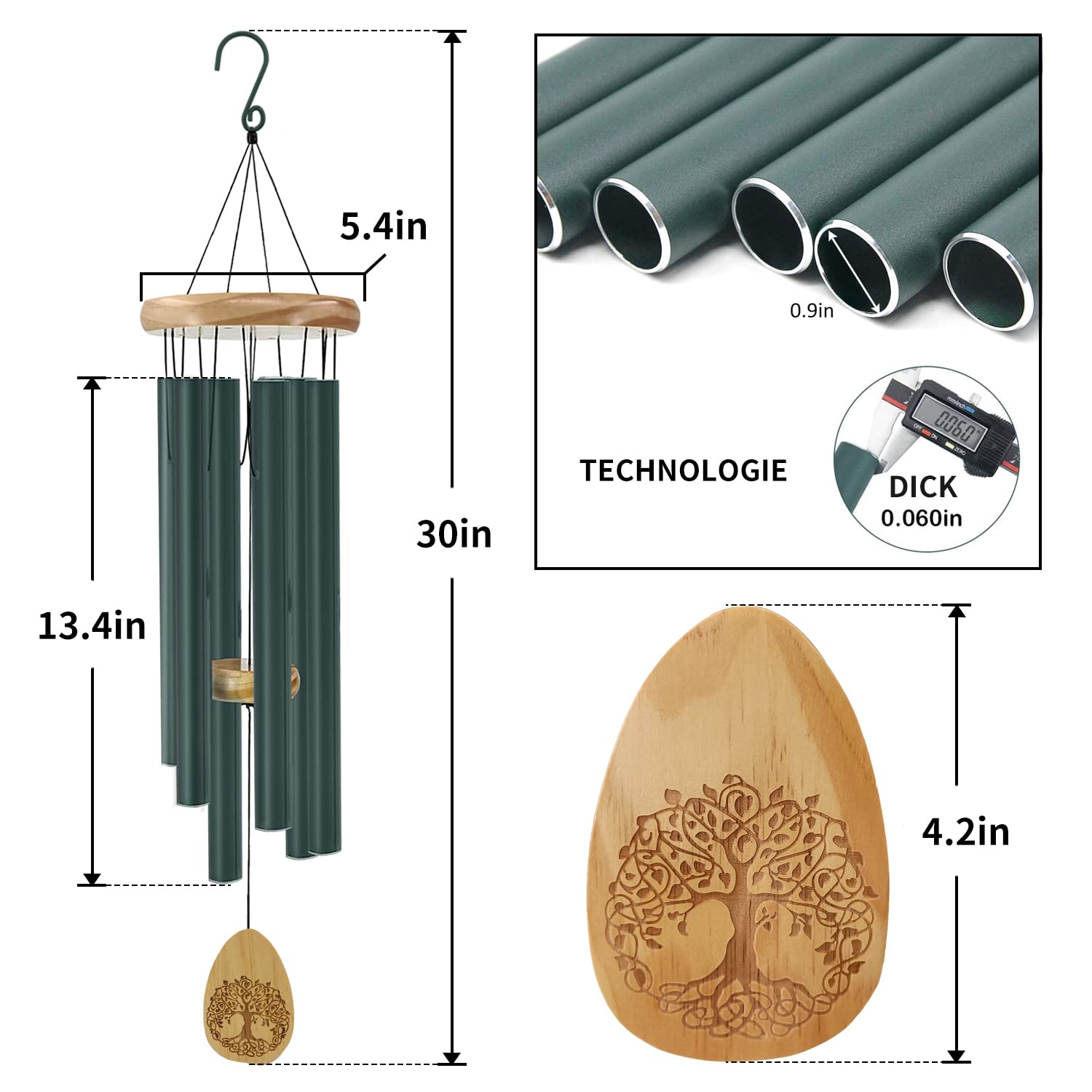 Astarin Campanelli a vento per esterni, grande tono profondo, 76 cm, commemorativo per esterni, unico, incisione Lifetree, scacciaspiriti per la persona cara, regalo commemorativo per famiglia,
