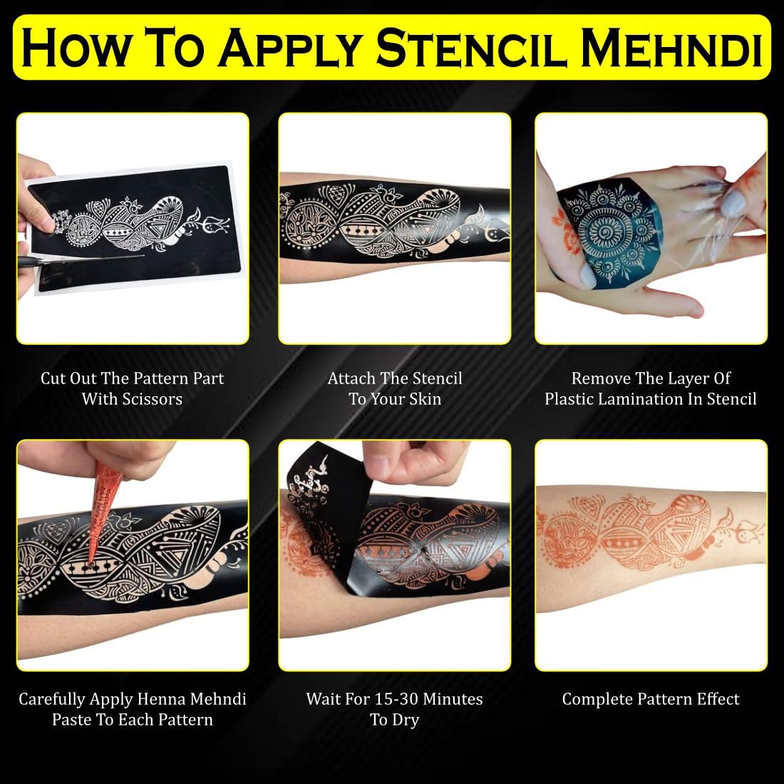 ORDERSHOCK Full Combo Mehndi Stencil Sticker Set with Ready to Use With Eassy Apply 3