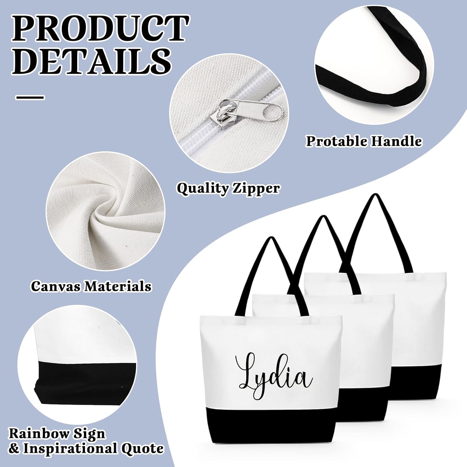 Sieral 30 Pcs Large Canvas Tote Bags Reusable Sublimation Blank Plain Bags Bulk with Zipper for DIY Crafts Shopping Women Teacher (Horizontal Large Bag) - Image 2