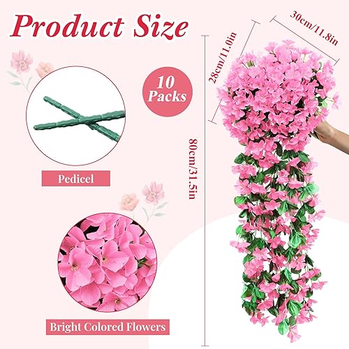 Miniatura 2 de Yuxung Paquete de 10 flores colgantes artificiales, plantas colgantes falsas, hiedra violeta, plantas colgantes falsas para pared, hogar, patio,