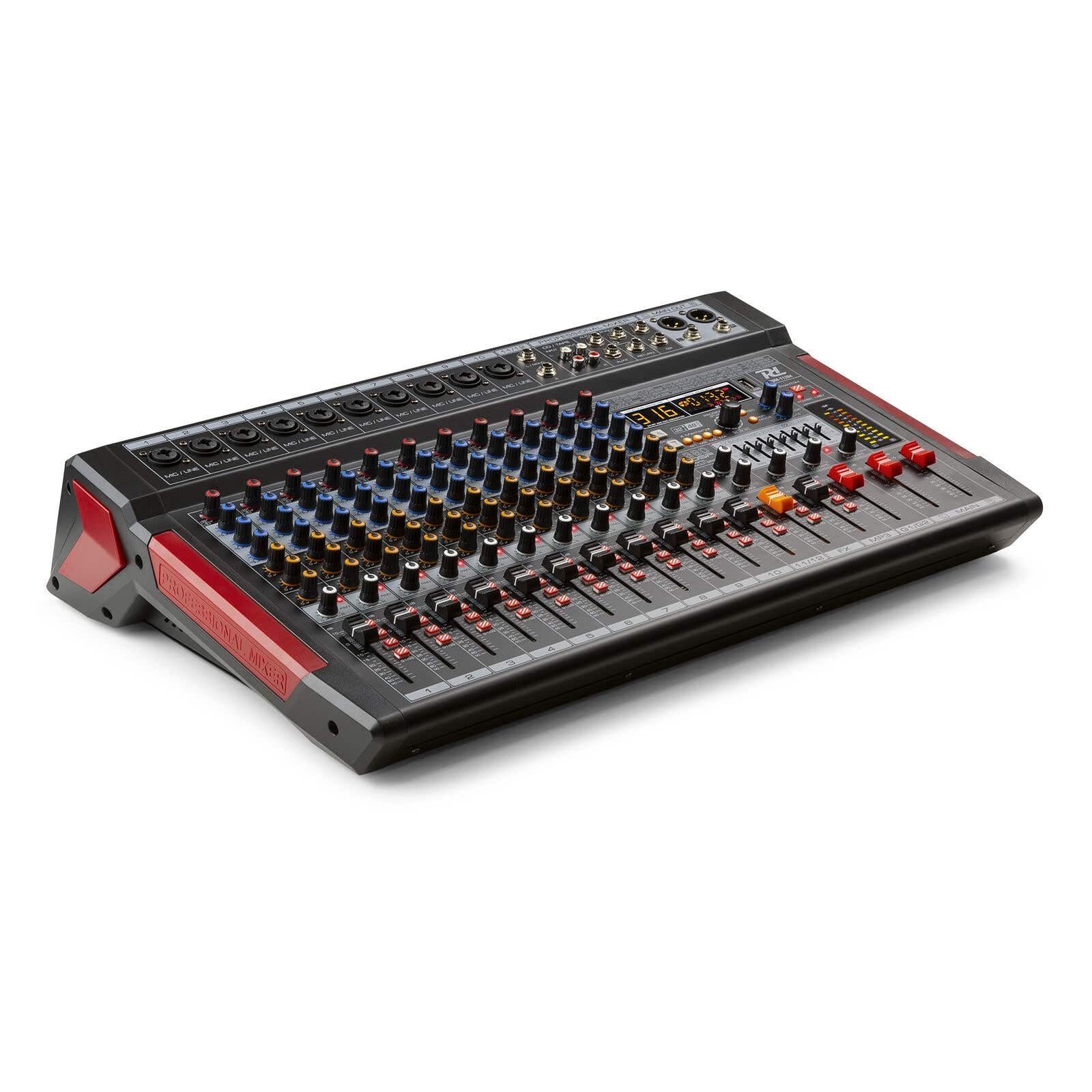 Power Dynamics PDM-T1204 Mezclador de audio de 12 canales con Bluetooth, ecualizador gráfico de 7 bandas, MP3, salida USB, salida de auriculares de 6,35 mm, ideal para estudio de grabación