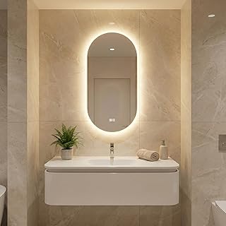 Comprar Bayt Espejo de baño – Espejo de pared ovalado con iluminación - Antivaho -2 modos de luz – 50x90 cm – blanco