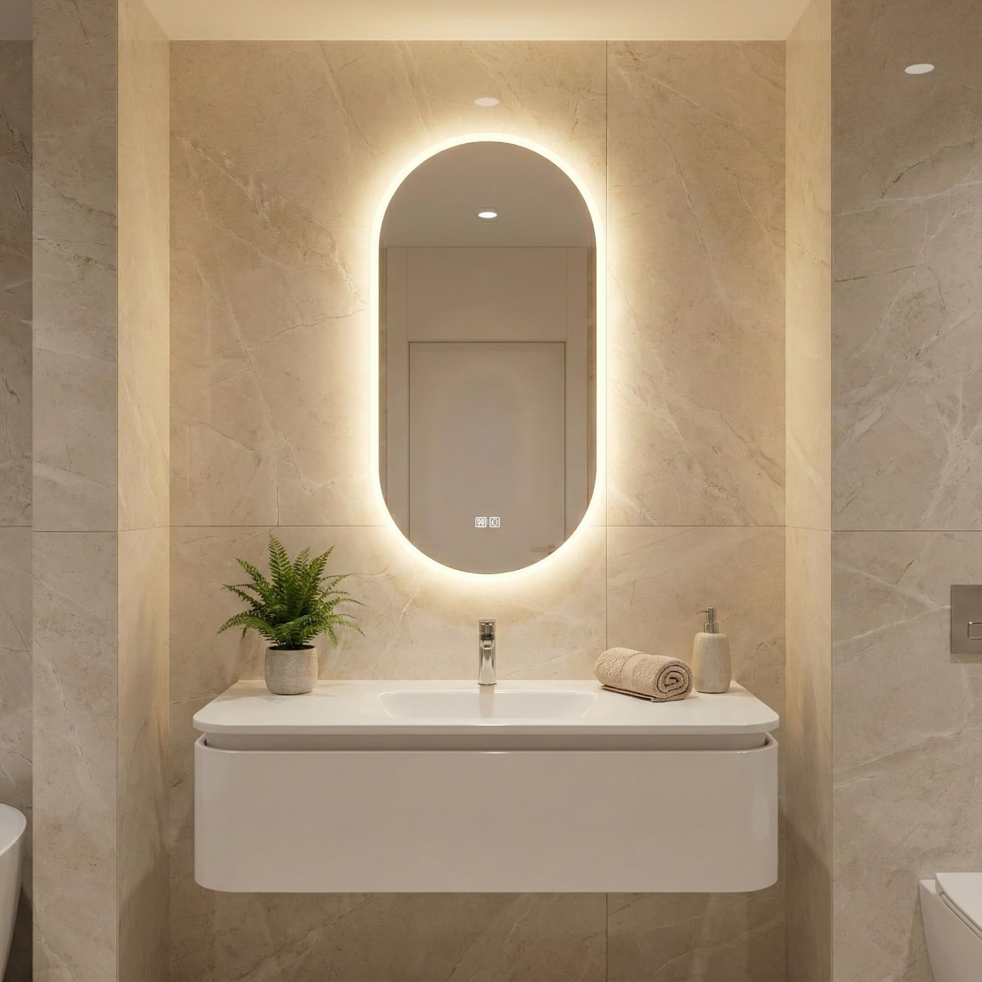 Bayt Espejo de baño - Espejo de pared ovalado con iluminación - Antivaho -2 modos de luz - 50x90cm - Blanco