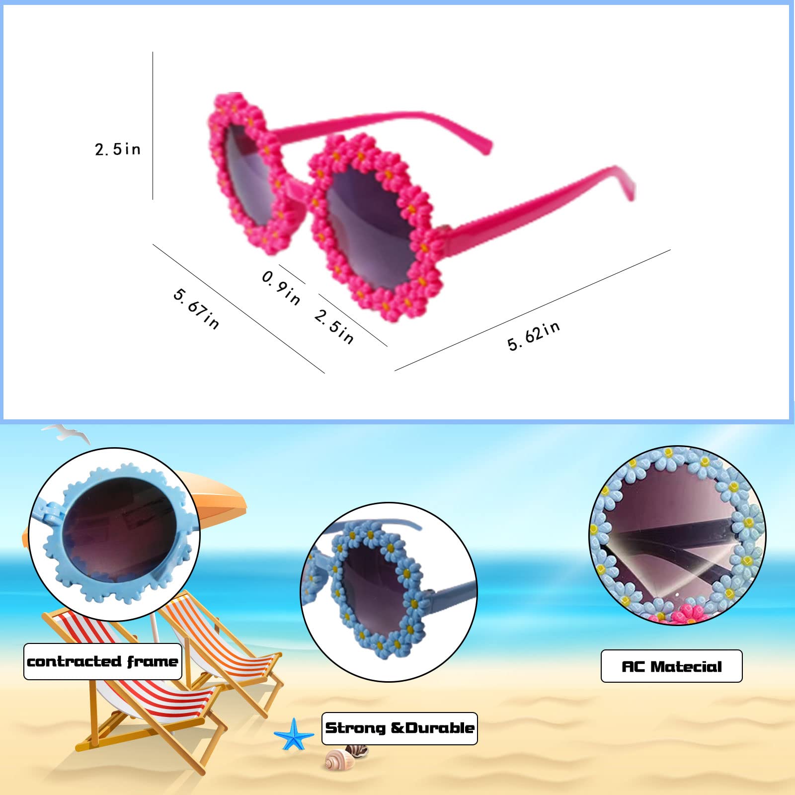 Paquete de 6 lentes de sol de fiesta para niños con protección UV400, lentes de sol para niños y niñas