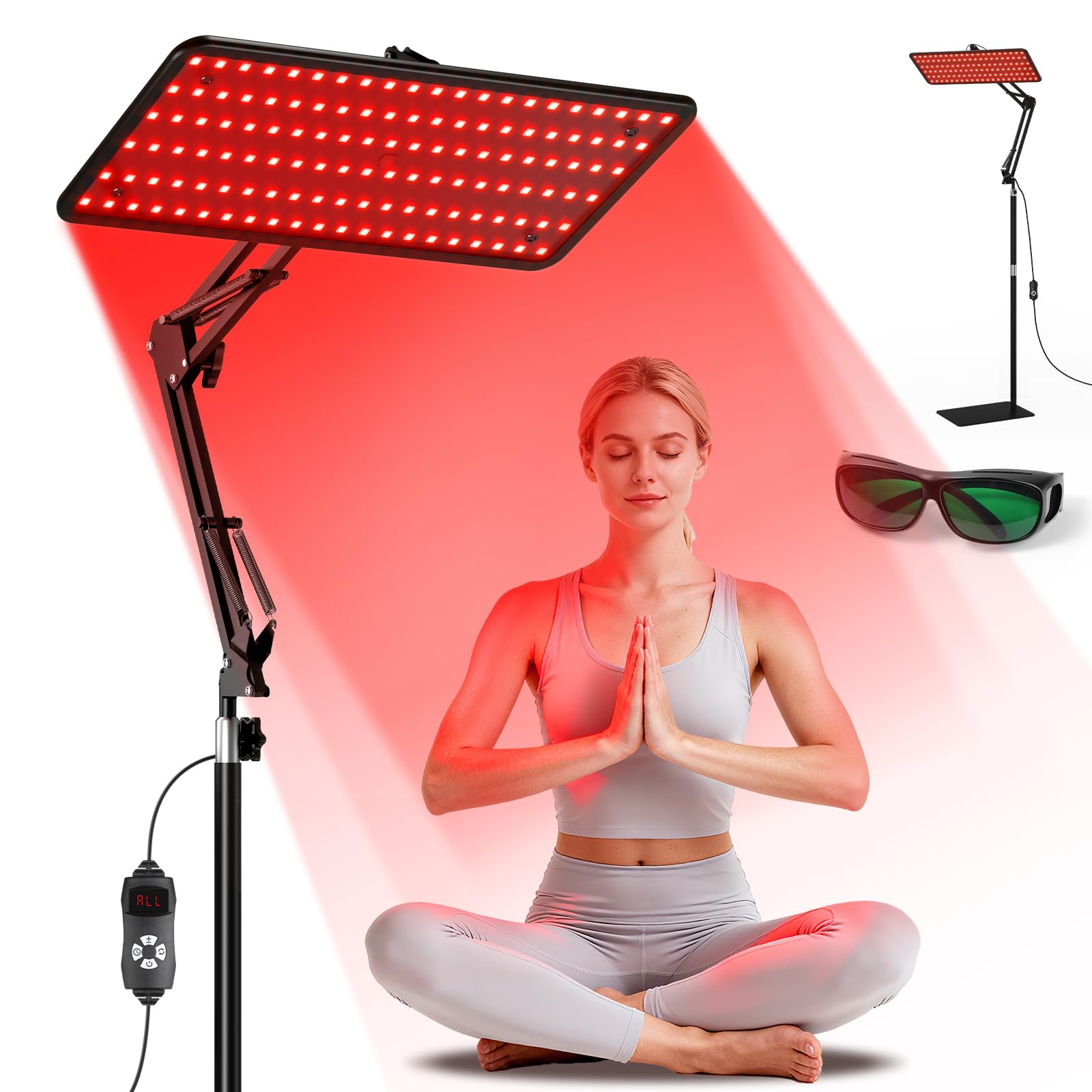Morfone Lámpara de Luz Roja Cuerpo y el Rostro, Lámpara Infrarroja con Tres Longitudes de Onda (660 nm, 850 nm, 940 nm) Panel Luz Infrarroja con Gafas Protectoras, No Produce Calor (Negro, M) | Lámpara infrarroja sin calor para cuerpo completo y cara, 5 n