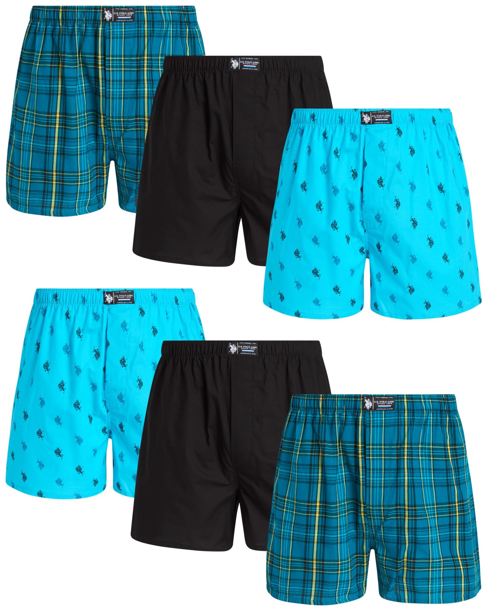 U.s. Polo Assn. Men's Teal/Black/Blue Boxer Briefs - 6 Pack 3'' Inseam Cotton Breathable Underwear Boxer Shorts Pack With Functional Fly, L