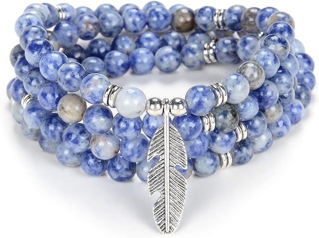 Feather Charm Zen Mala Beads Yoga Inspirational Necklace 108 Durable Self Discovery Mala Prayer Beads Wrap Bracelet