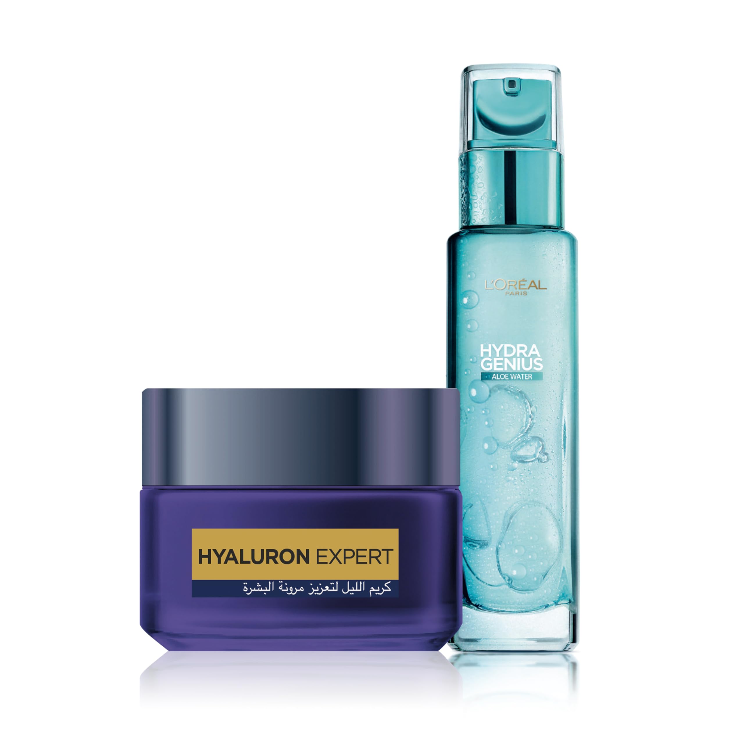 L’Oréal Paris Hydra Genius Aloe Water 72H Liquid Moisturizer, 70 ml & Hyaluron Expert Replumping Moisturizing Night Cream Mask 50ML