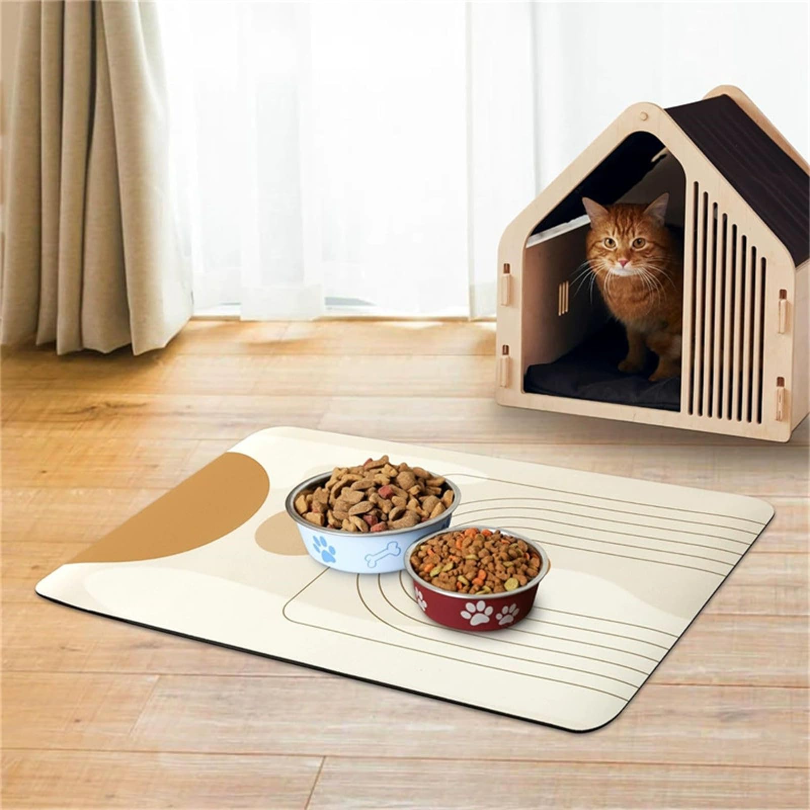 DOTBUY-SHOP Absorbent Pet Feeding Mat for Dog Cat, Quick Dry Pet Food Bowl Mats with Non Slip Rubber Bottom Diatomite Durable Dog Placemat Washable Cat Food Pad (Beige,40x120cm)