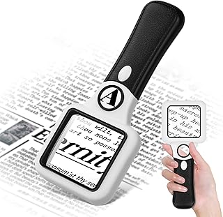 Compact Magnifying Glass with Lights,45X 10X Small Handheld Lighted Magnifier, 3 LED Light Magnifying Glass for Reading Small Prints & Low Vision Seniors Rectangle