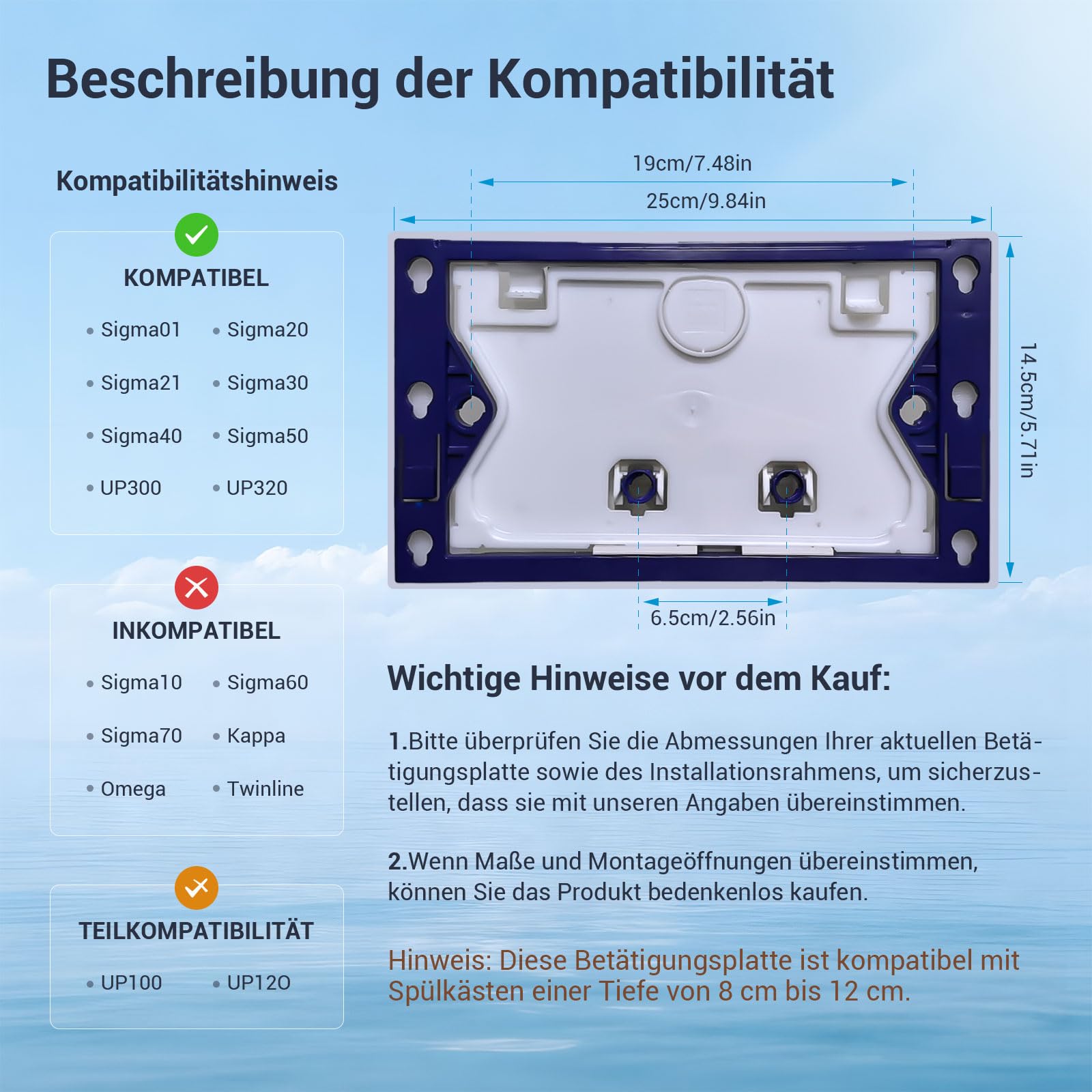 Mendorio WC Drückerplatte Kompatibel Mit Geberit Sigma & UP300/320 - Weiße Acryl Betätigungsplatte 250x170mm