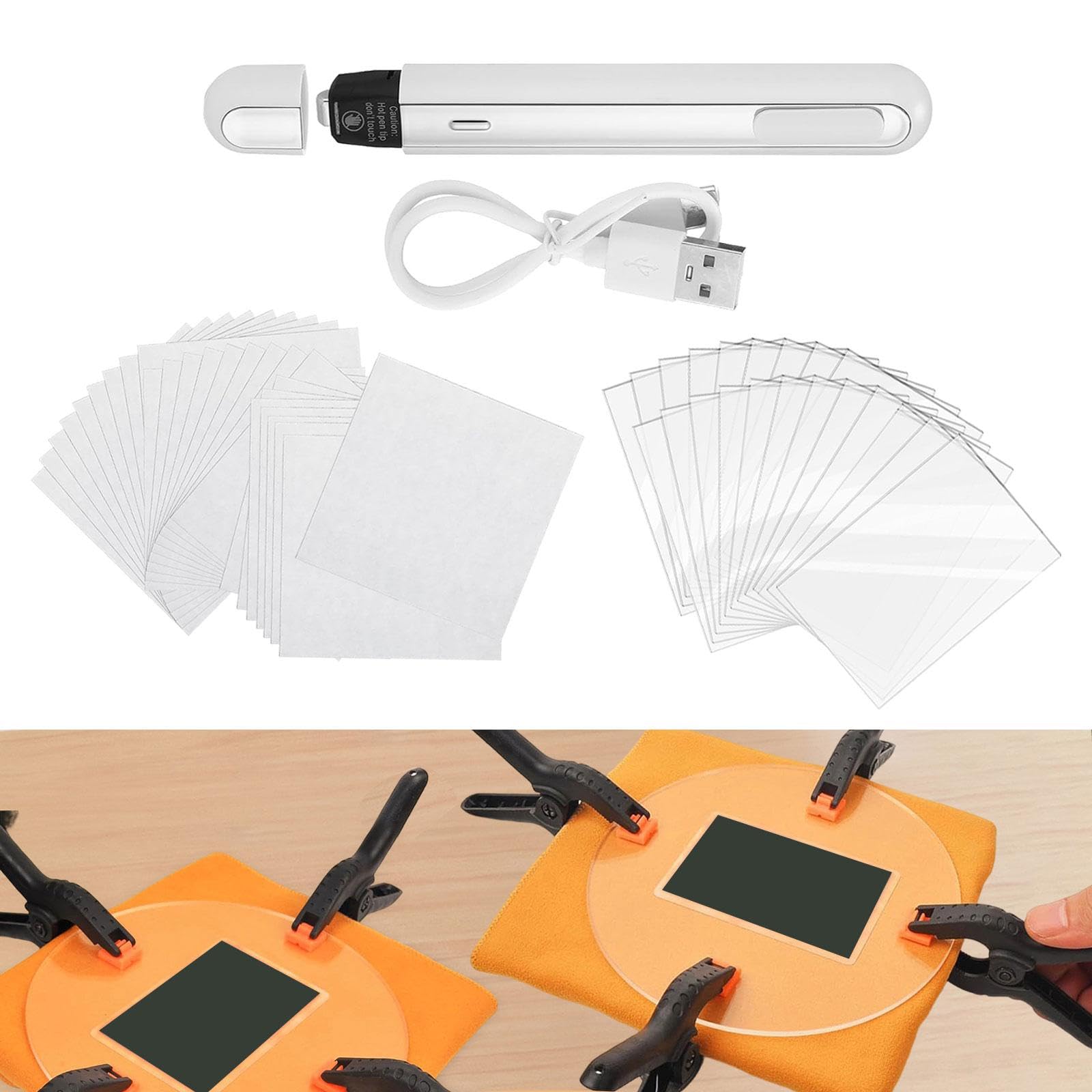 Generic 49 Pezzi Kit Appiattimento Carte Penna Termica Strumento Riparazione Accessori Pulizia Trasparenti Acrilico Adatto per Collezionisti