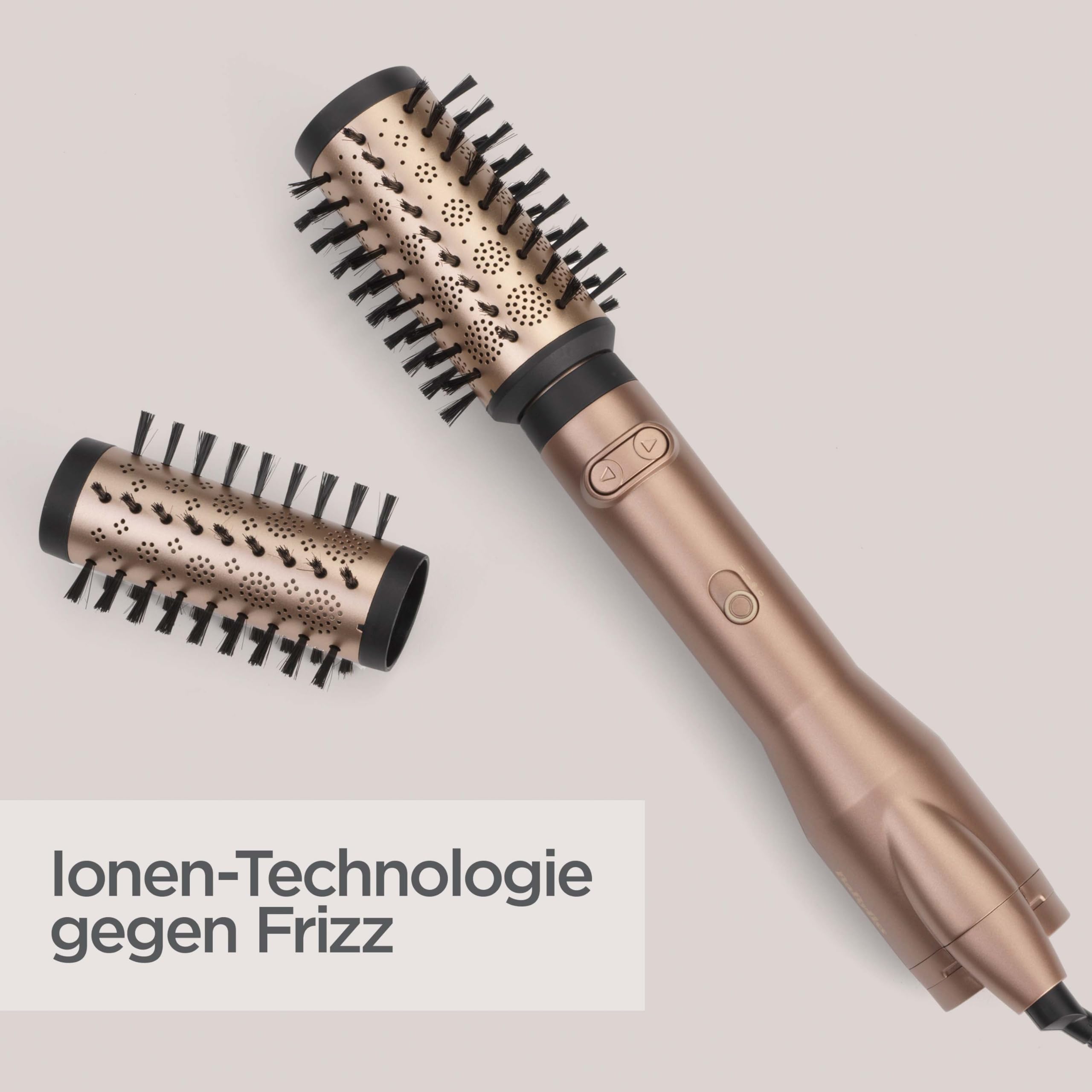 BaByliss Big Hair Dual Rotierende Warmluftbürste – Ionen-Technologie mit Anti-Frizz, 50mm & 40mm Aufsätze, 2 Rotationsrichtungen, 2 Temperatureinstellungen + Kaltstufenschalter, champagner, AS952E